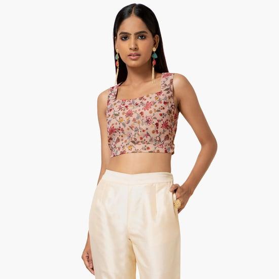 indya women floral print sleeveless crop top