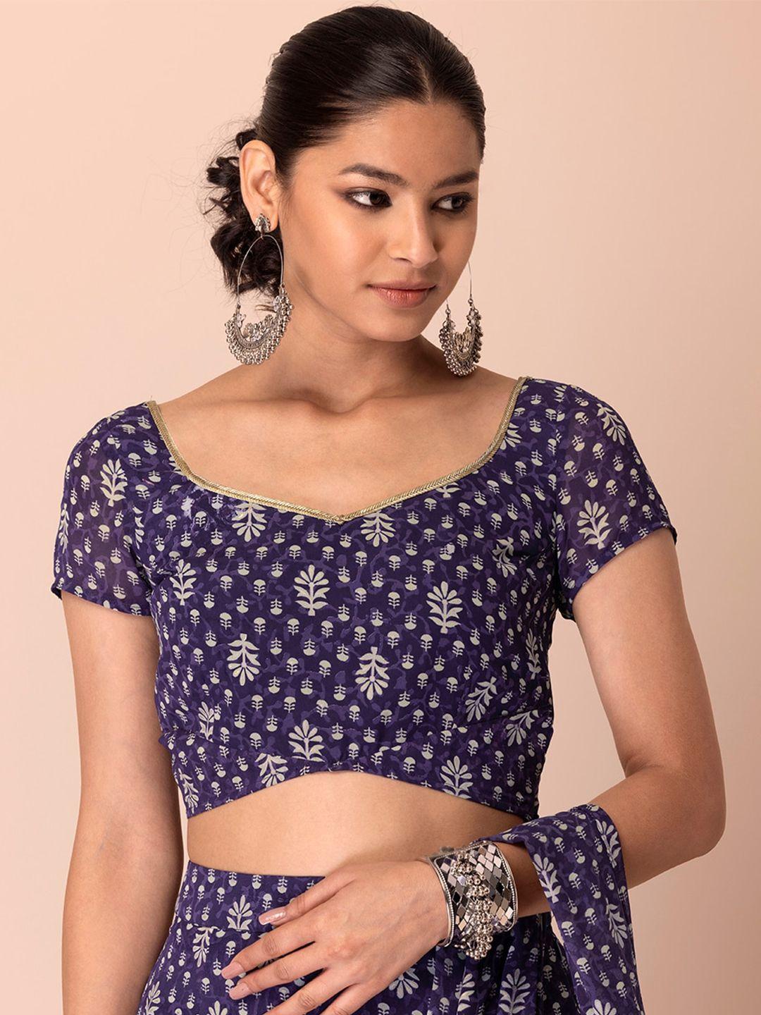 indya women floral smocked saree blouse