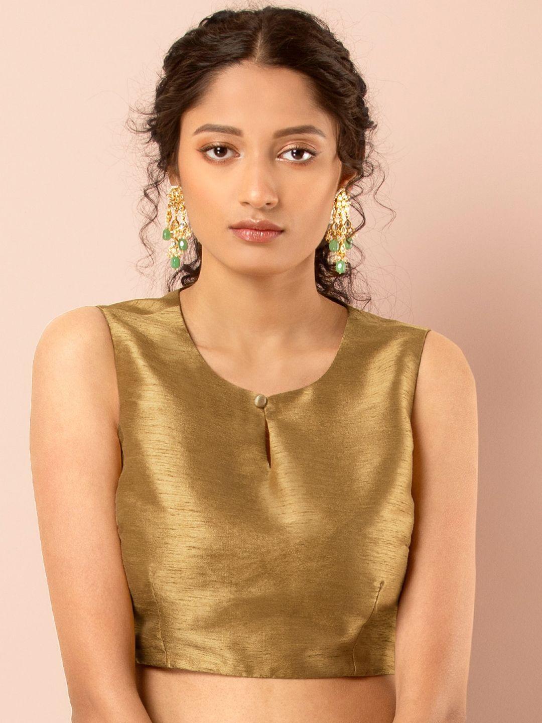 indya women gold-toned solid ethnic crop top