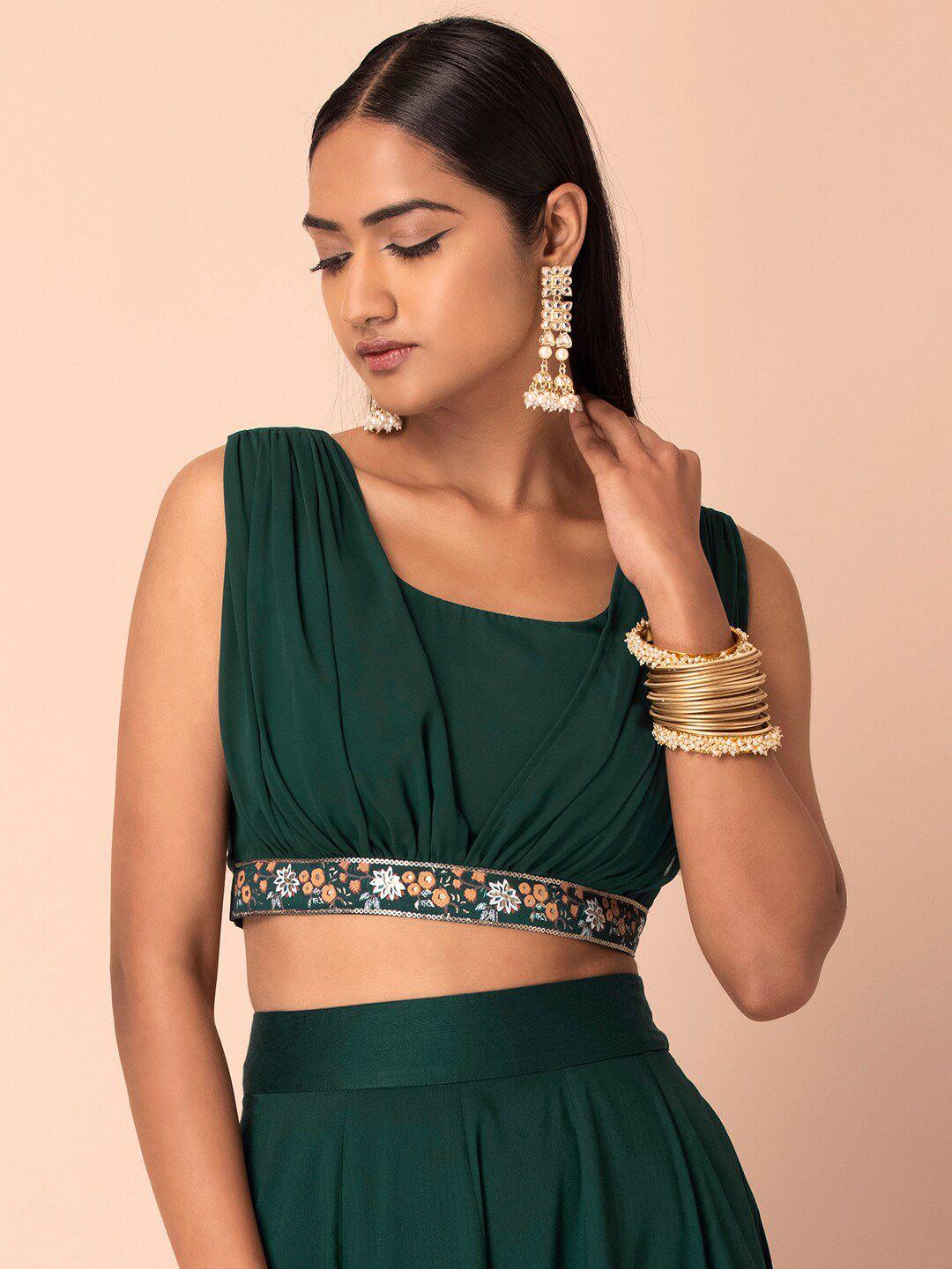 indya women green gathered crop tops