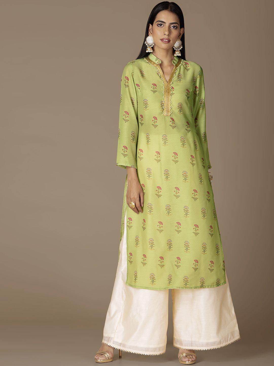 indya women green printed kurta
