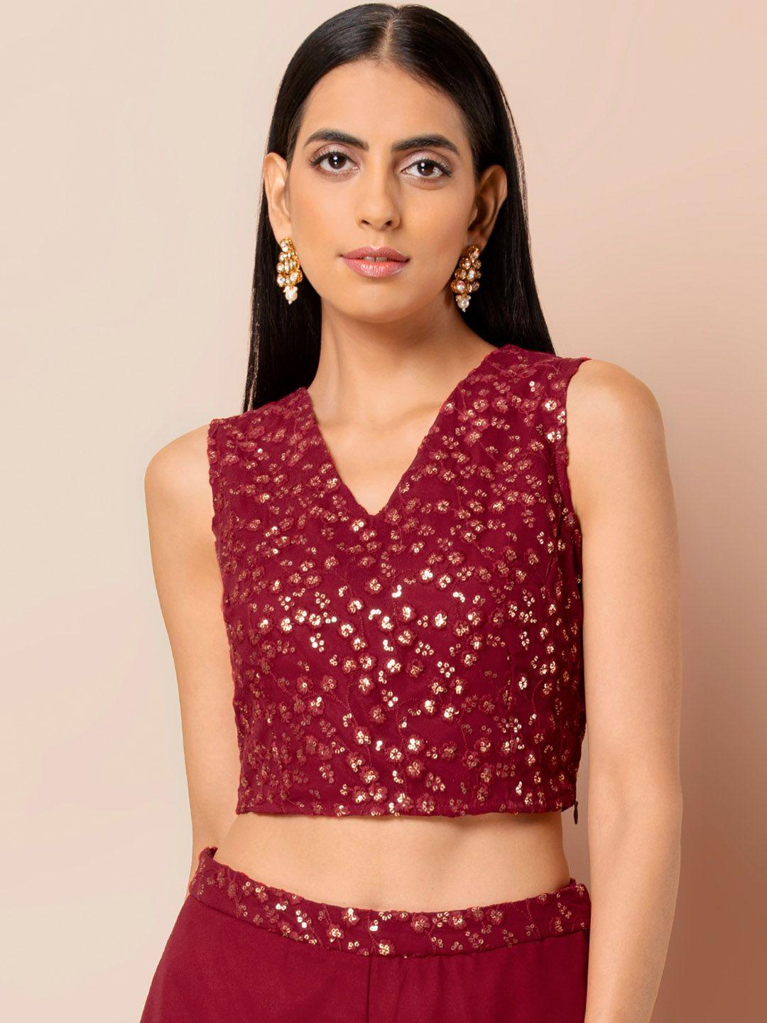 indya women maroon embellished top