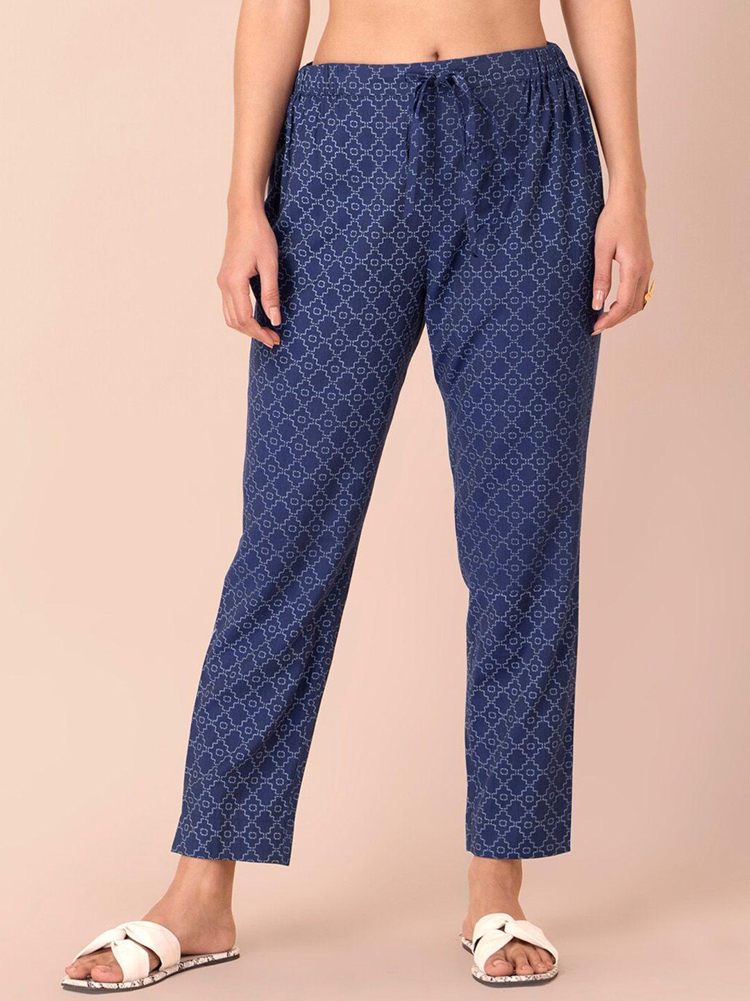 indya women mid-rise printed plain trousers
