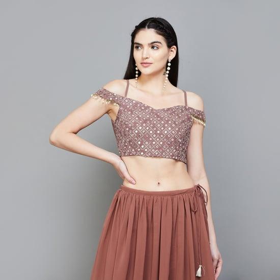 indya women mirror embroidered cold-shoulder blouse