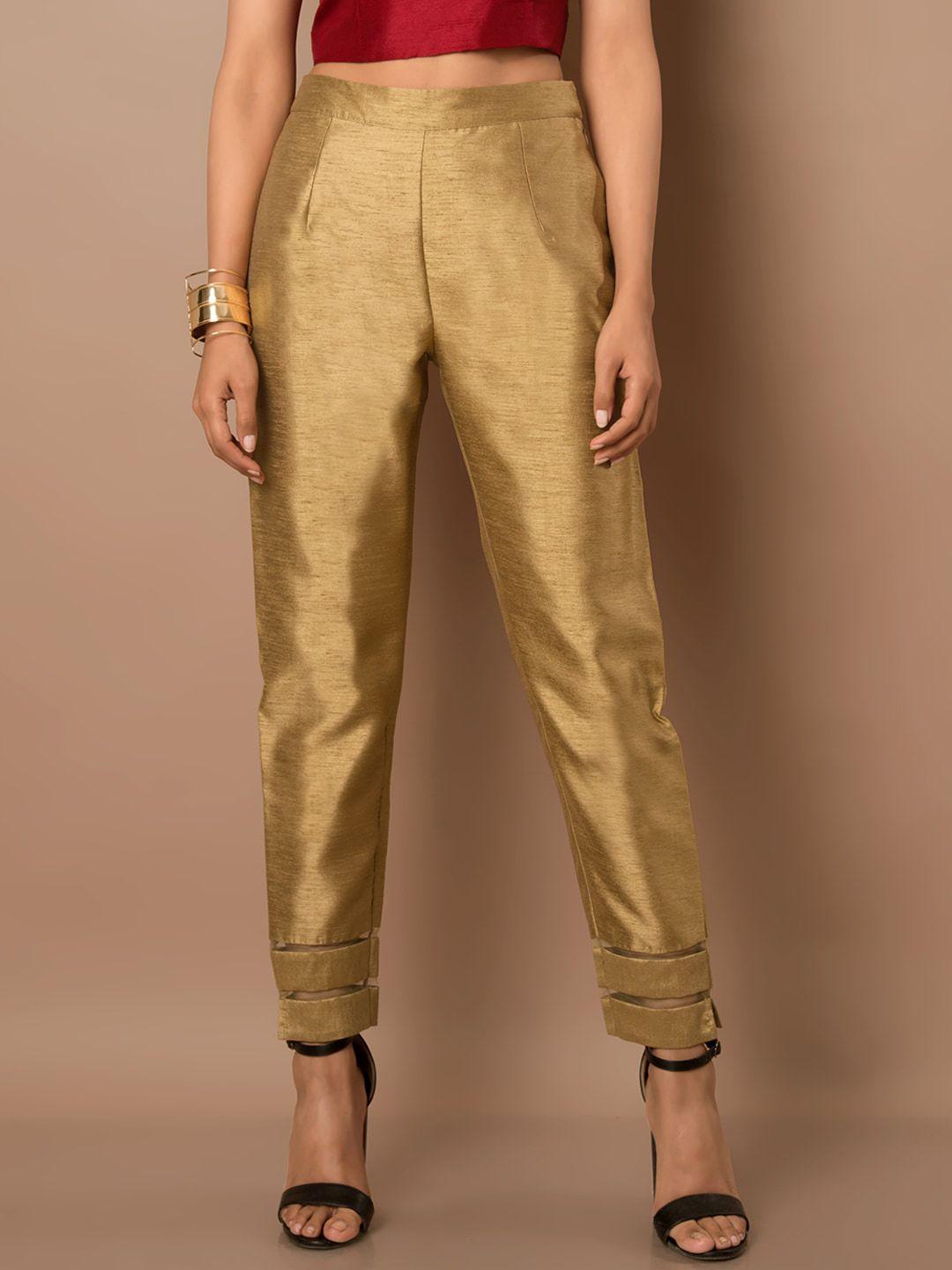 indya women mod-rise poly silk cigarette trousers