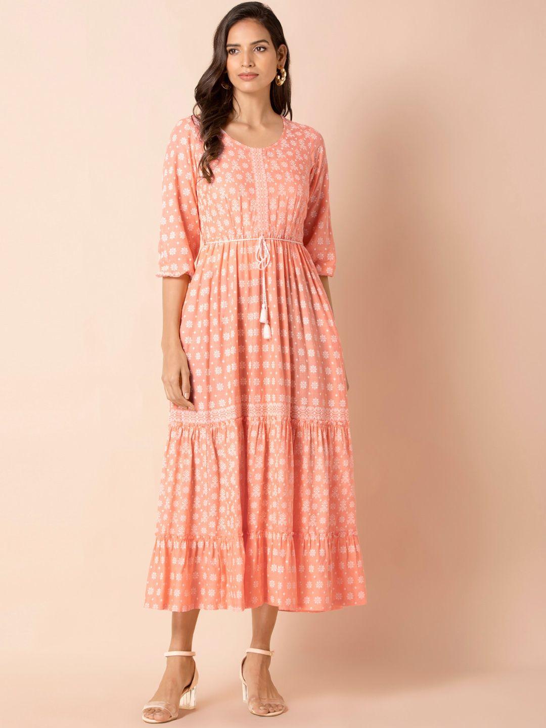 indya women orange printed a-line dress