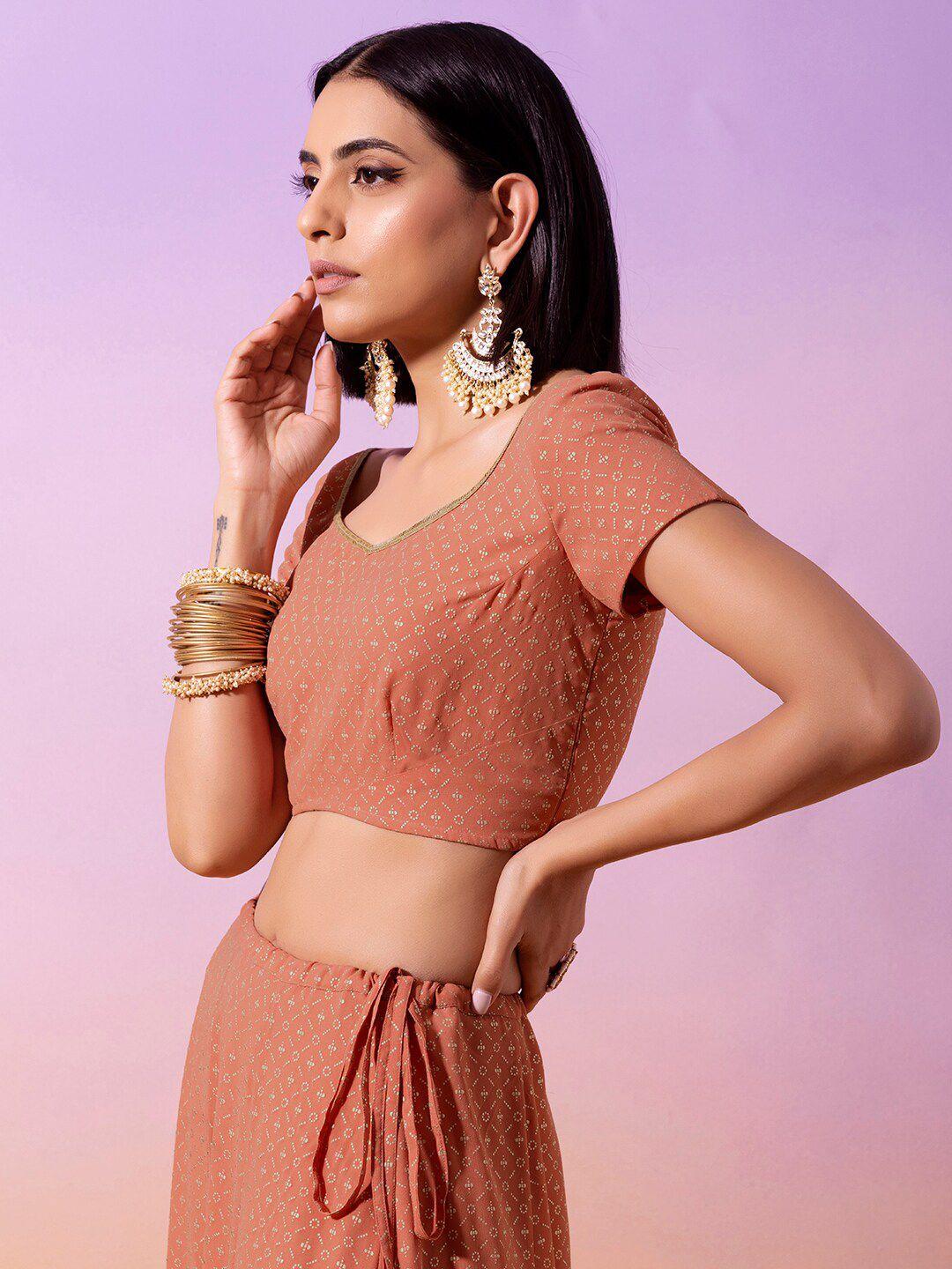 indya women peach-coloured foil georgette saree blouse