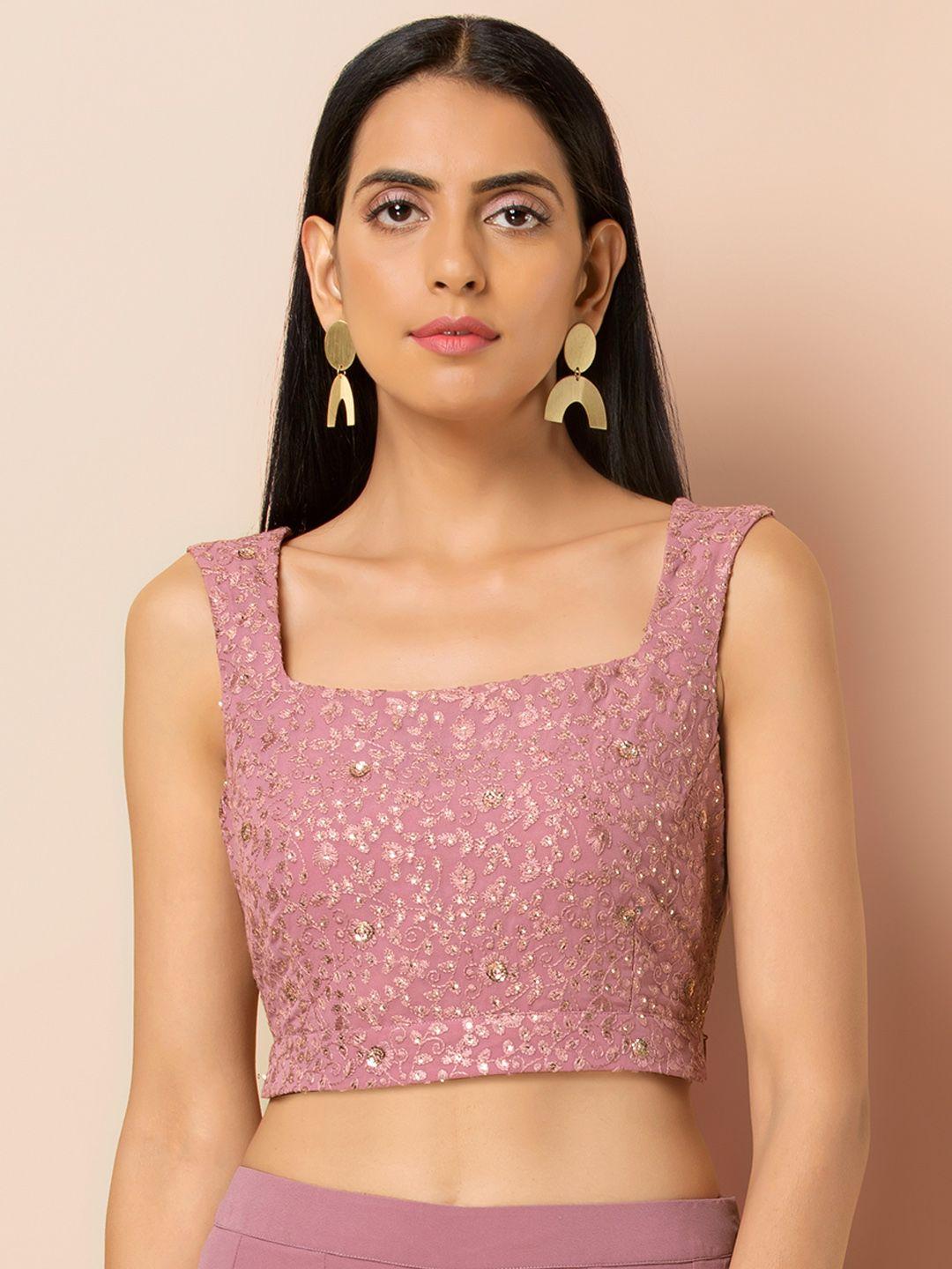 indya women pink & gold-coloured embellished ethnic top