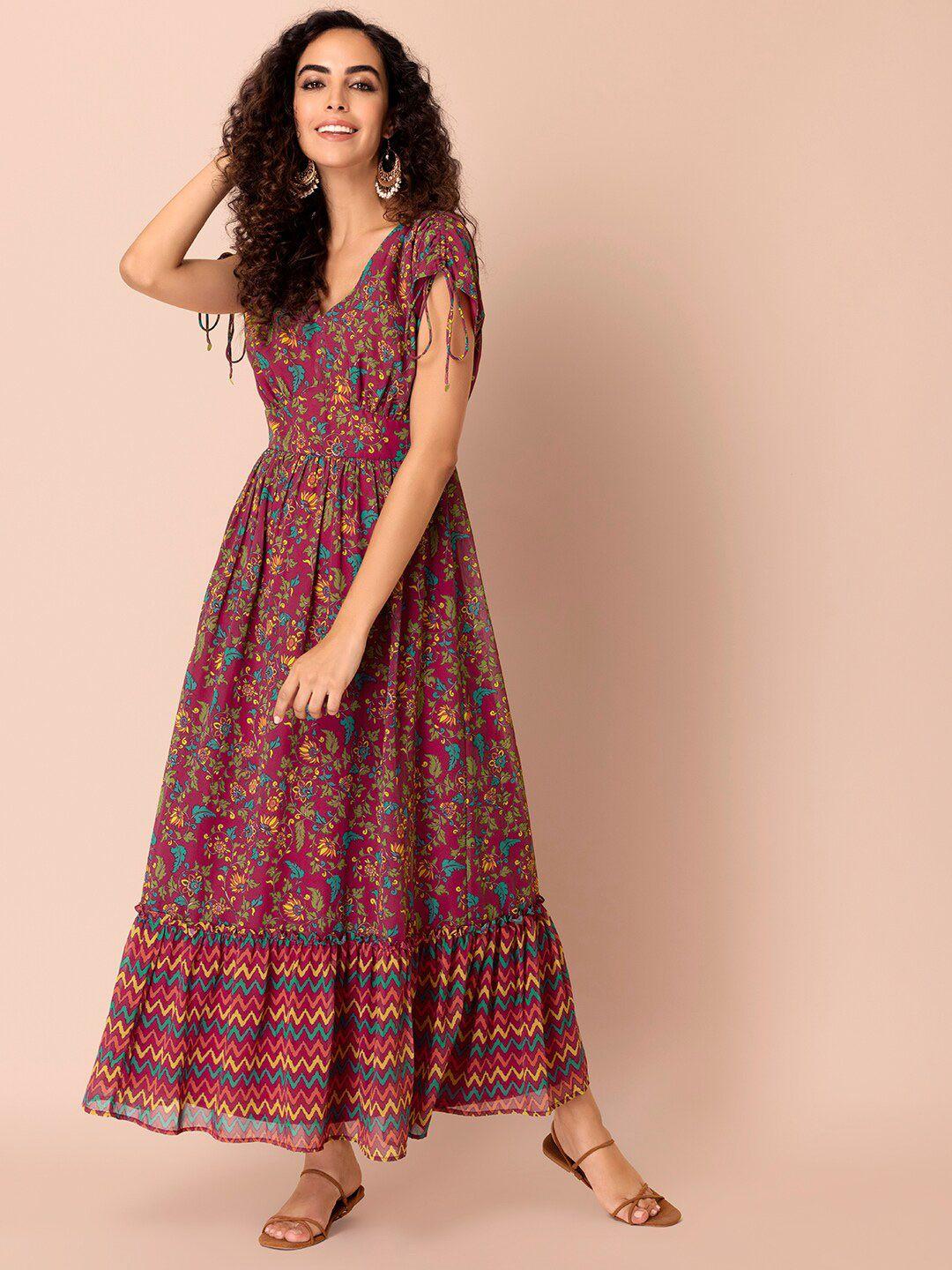 indya women pink kalamkari printed maxi dresses