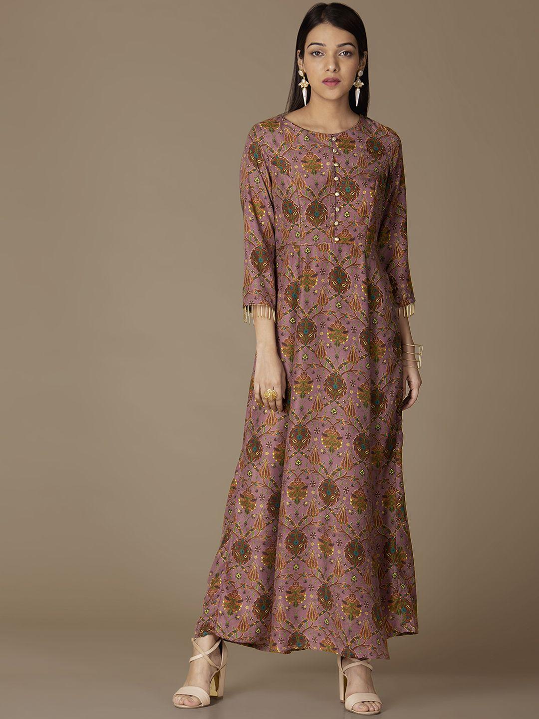 indya women pink printed maxi dress