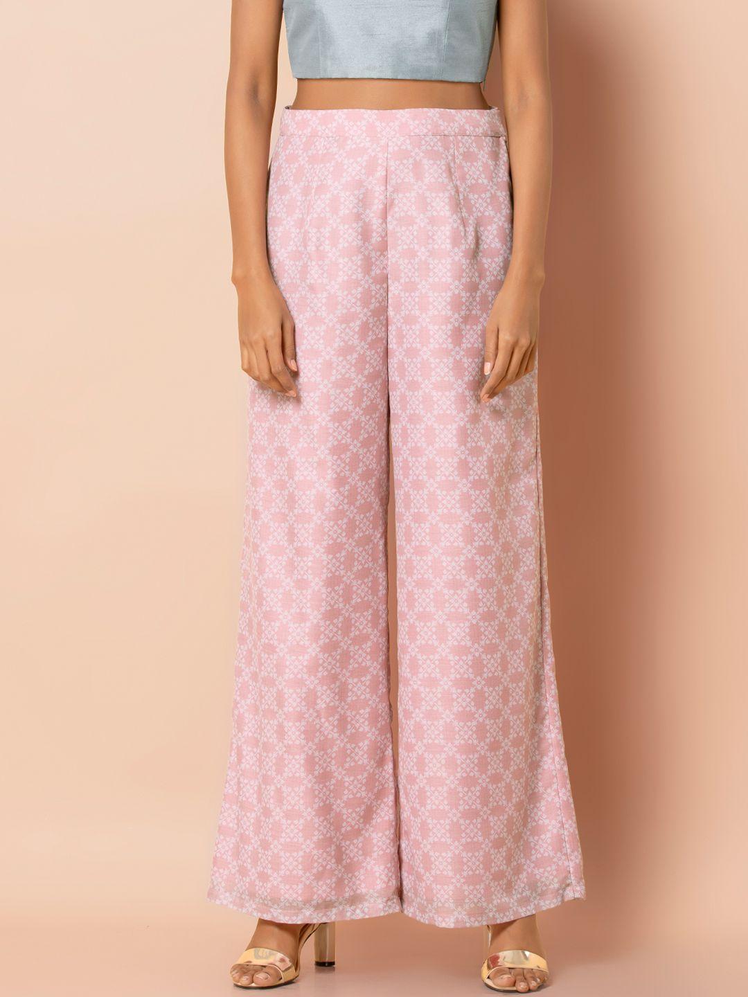 indya women pink printed straight palazzos