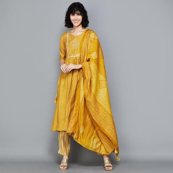 indya women printed a-line kurta set