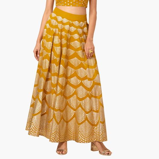 indya women printed elasticated a-line skirt