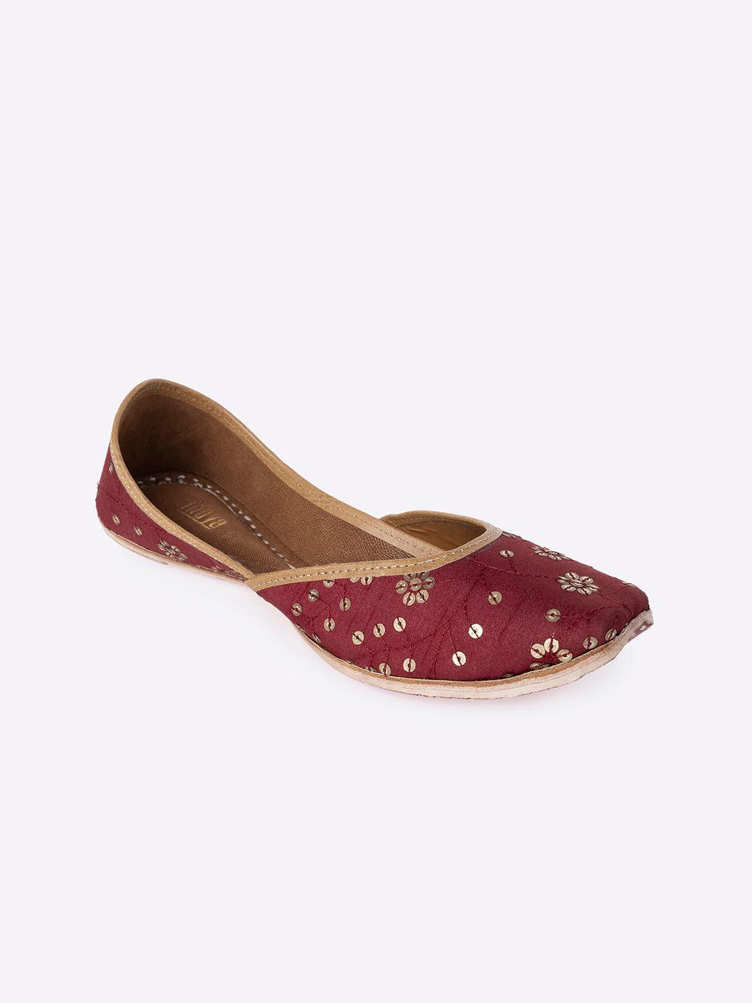 indya women purple embellished ethnic mojaris flats