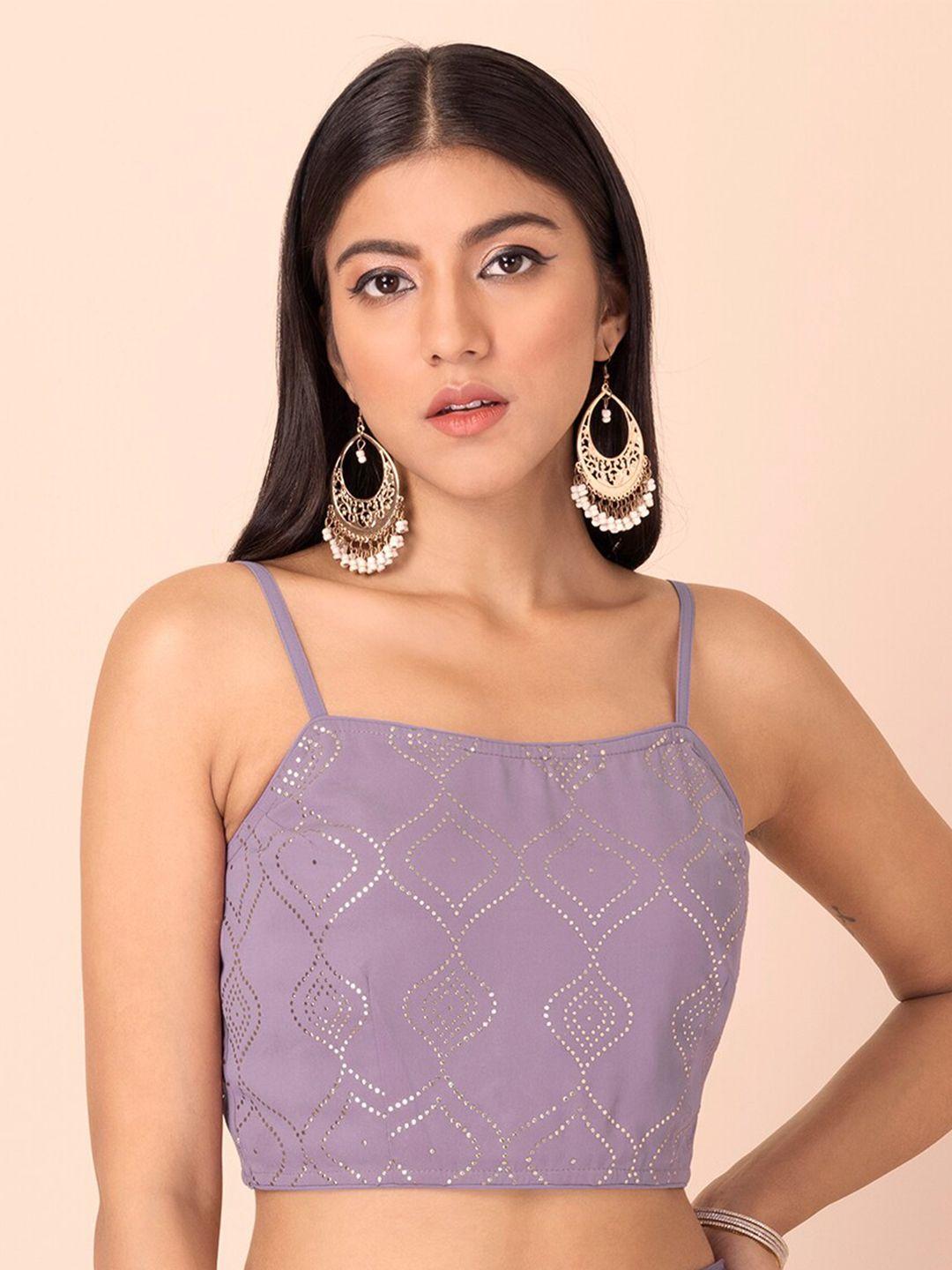 indya women purple embellished georgette fitted crop top