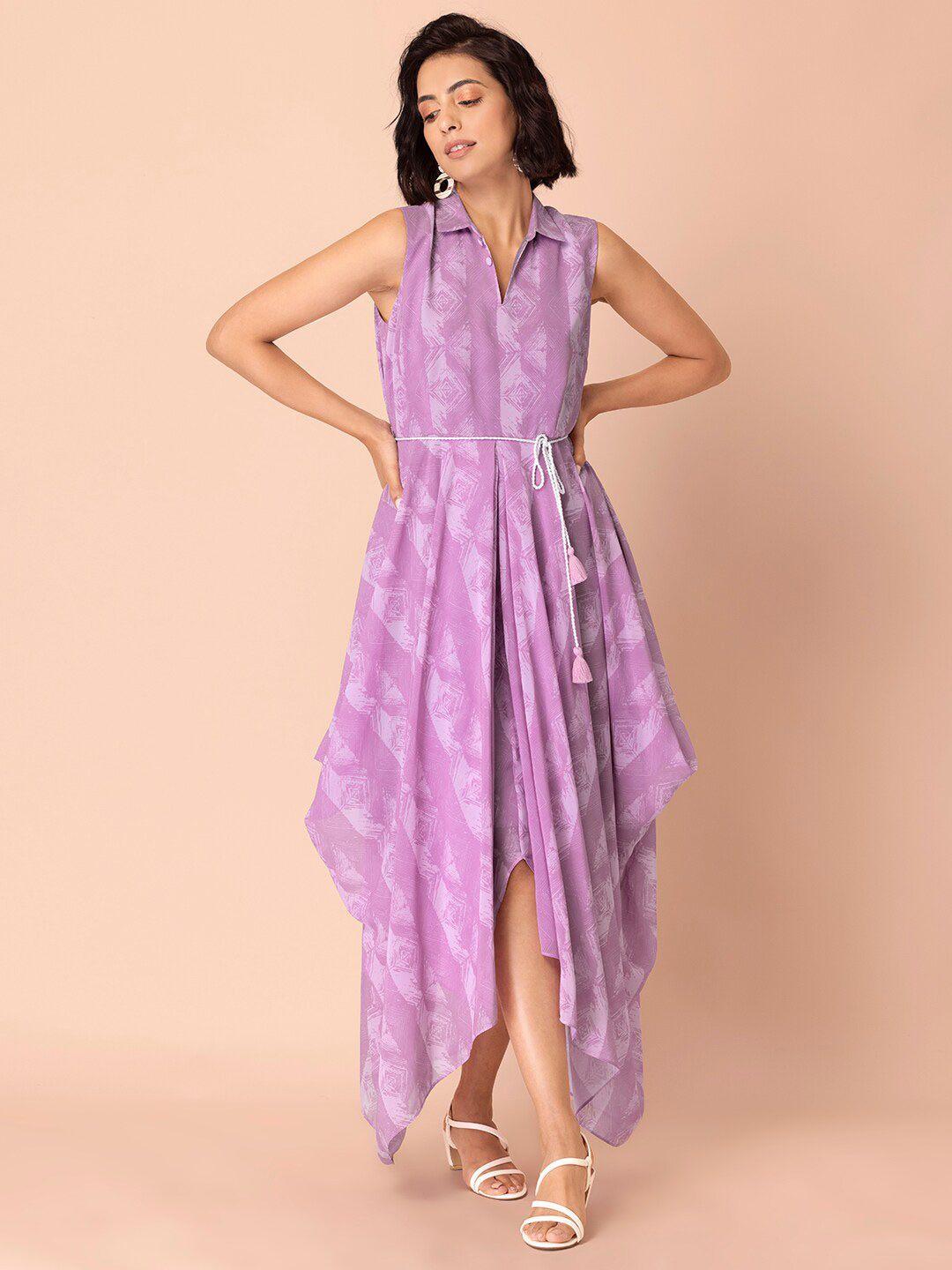 indya women purple printed maxi ethnic dress