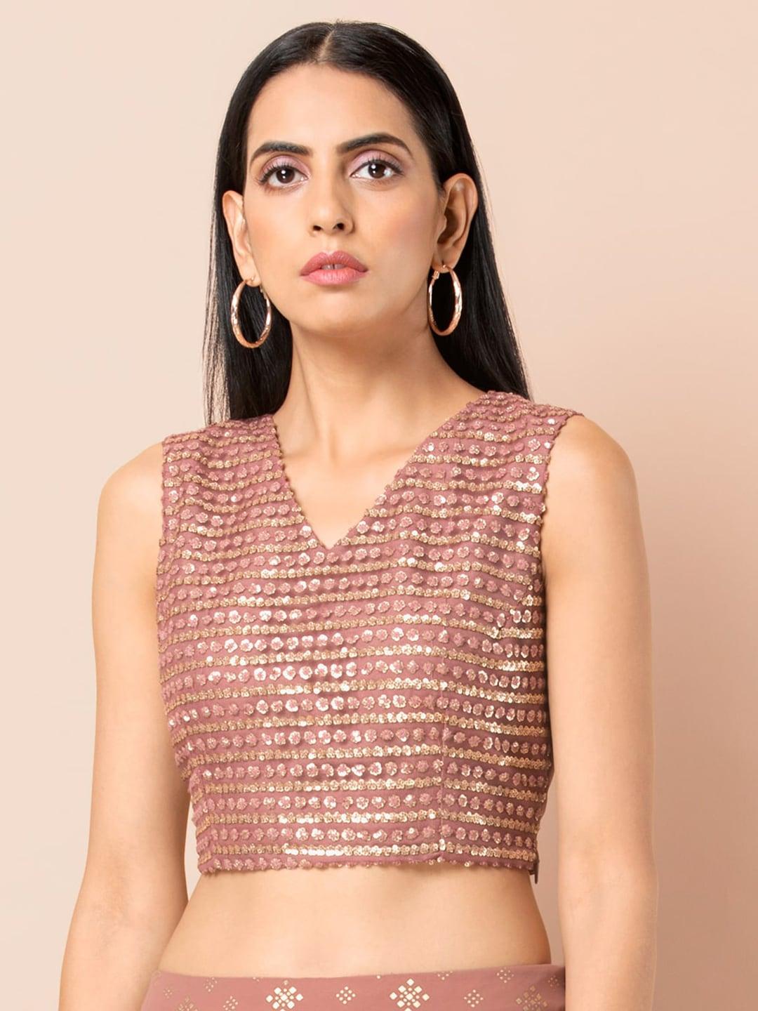 indya women rose gold-coloured embroidered crop top