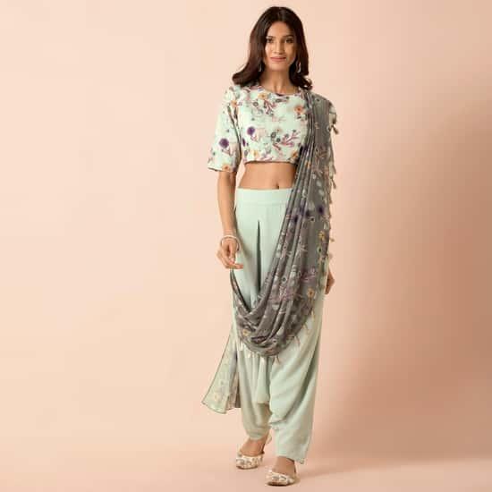 indya women solid patiala pants with attached dupatta