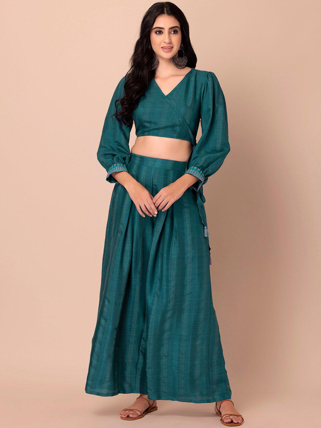 indya women teal top with palazzos