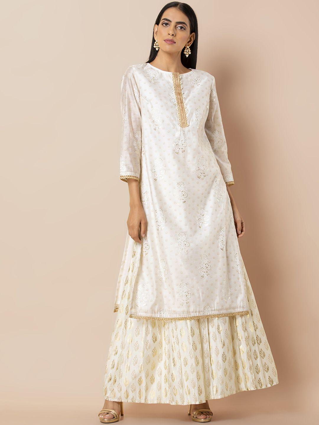 indya women white embroidered kurta