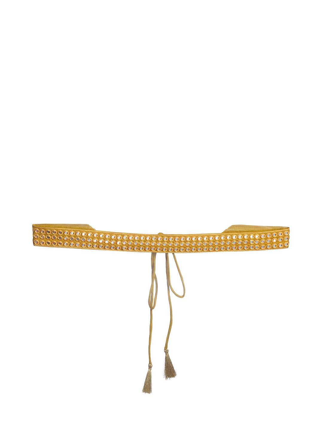 indya women yellow embellished mirror embroidered belt