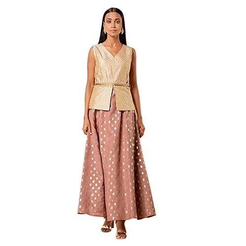 indya womens v neck embroidered tunic (beige_medium)