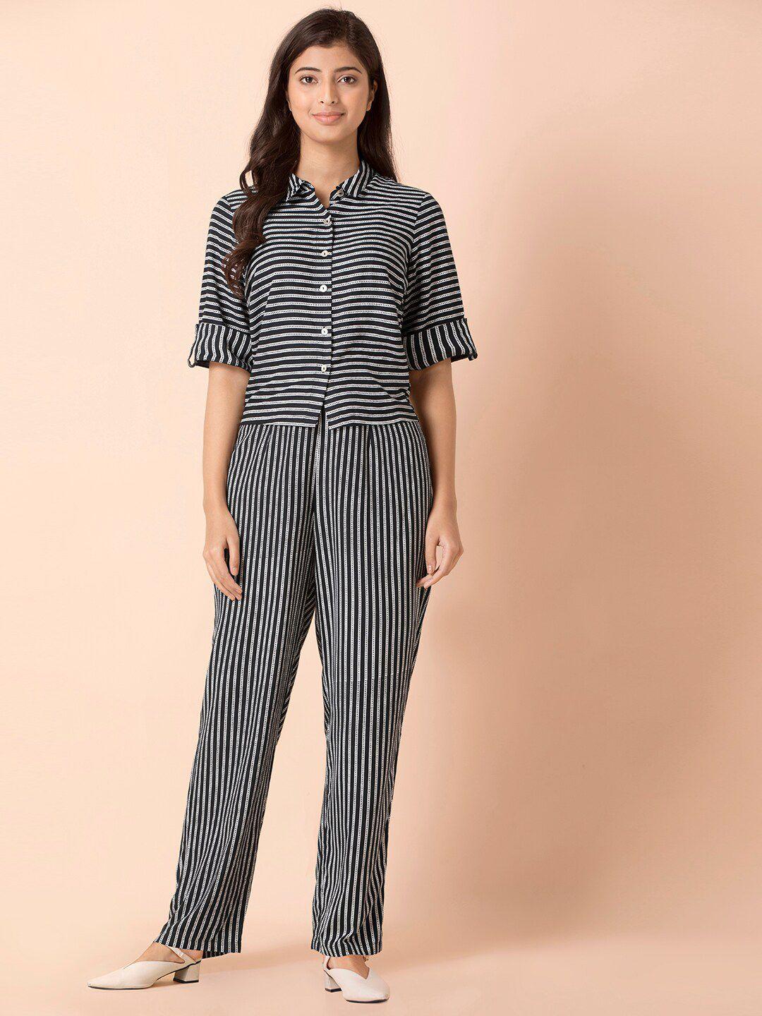 indya x payal singhal women blue striped shirt with trousers