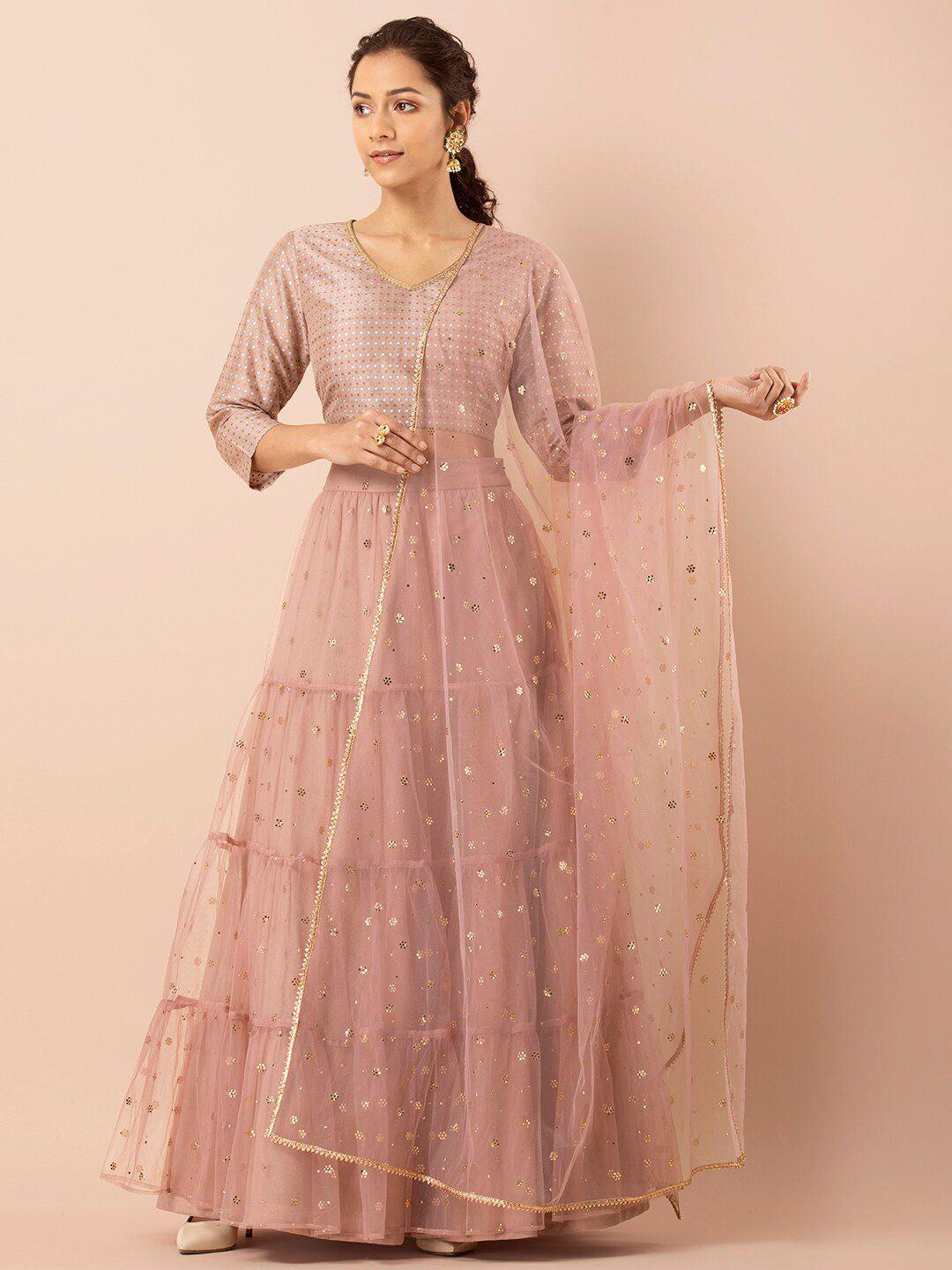 indya x payal singhal women pink & gold-toned mukaish kingari gota mesh dupatta