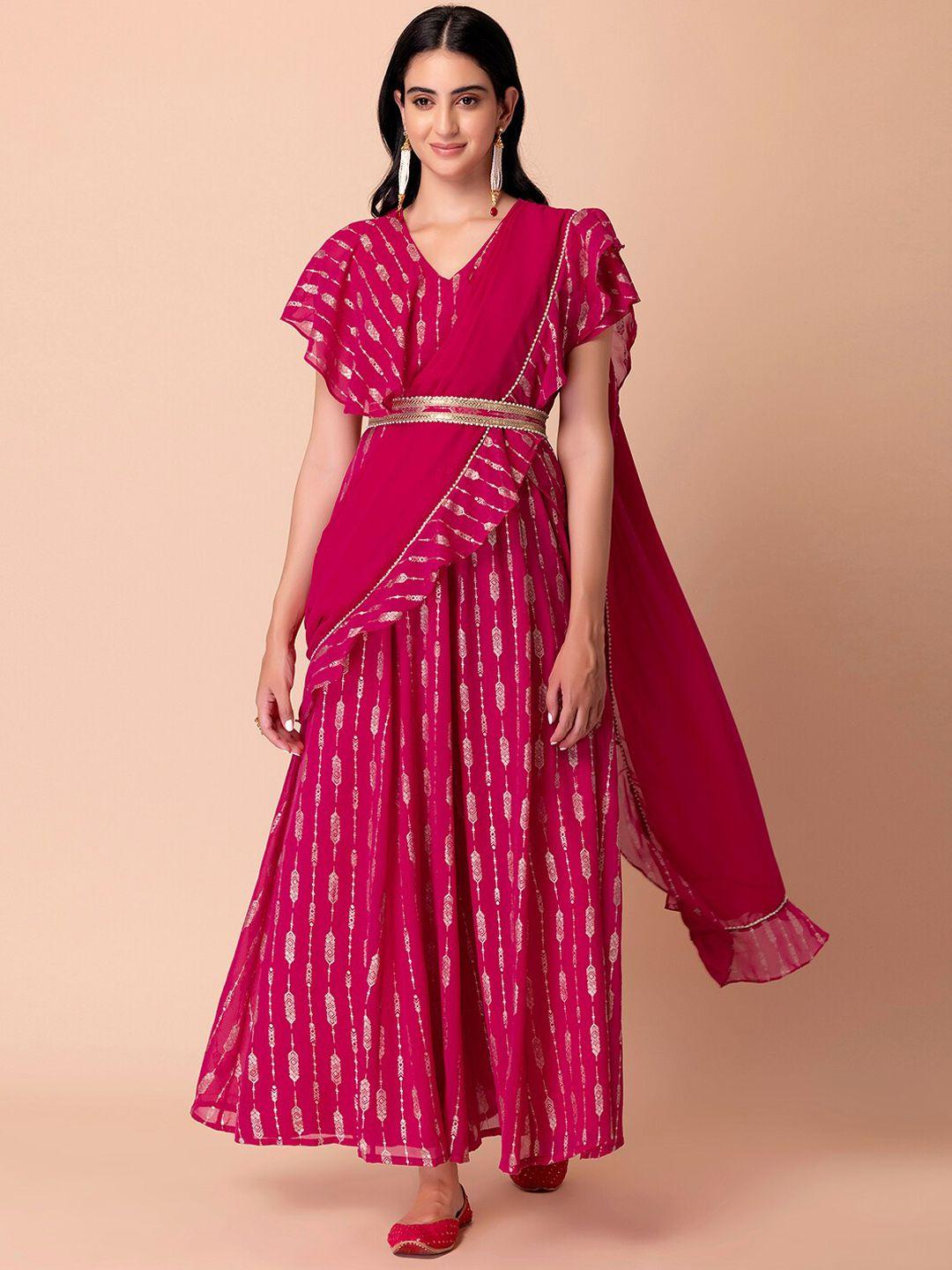 indya x ridhi mehra women pink printed maxi kurtas