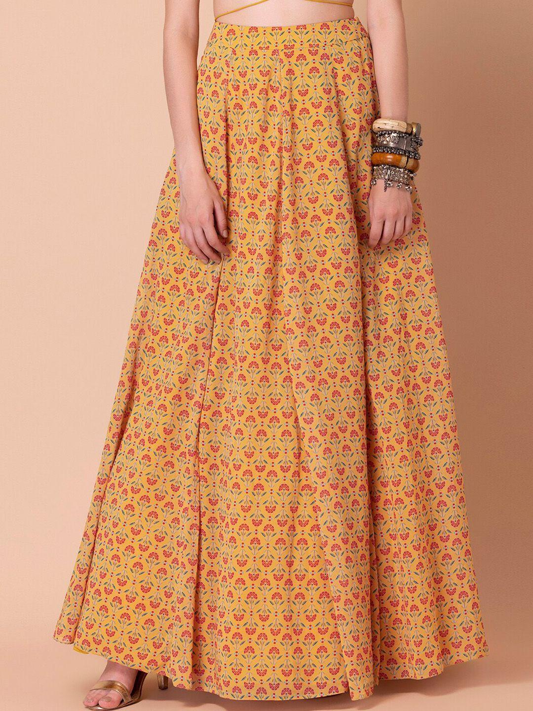 indya x ridhi mehra women yellow & red printed maxi skirts