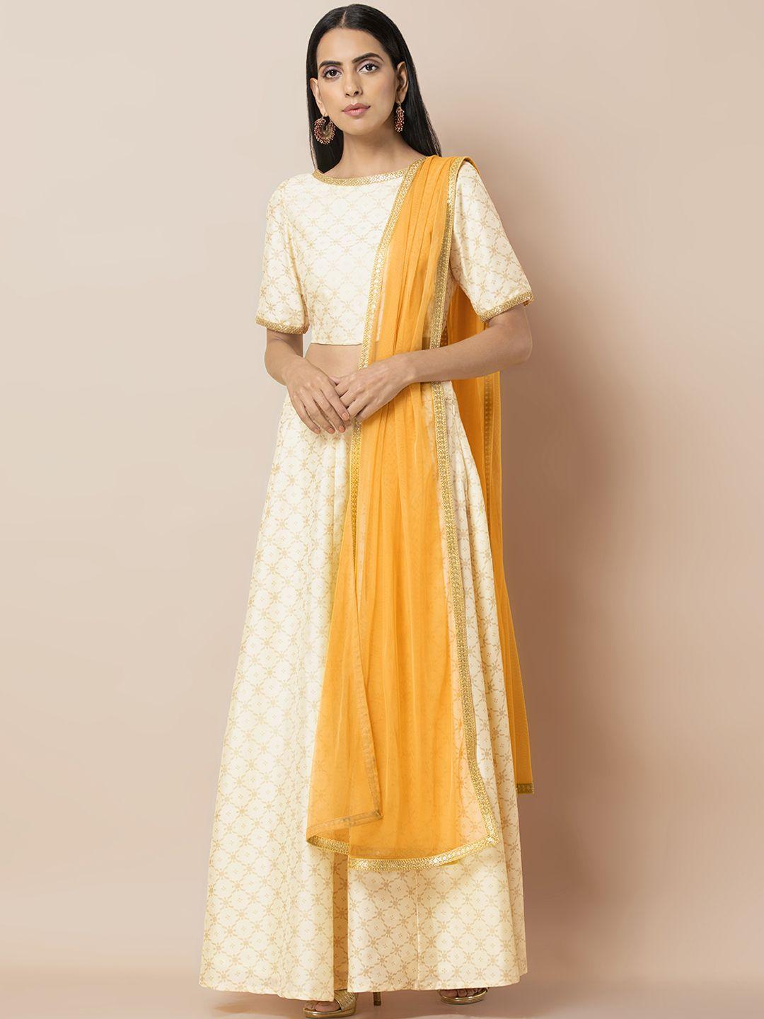 indya yellow & gold-coloured solid dupatta