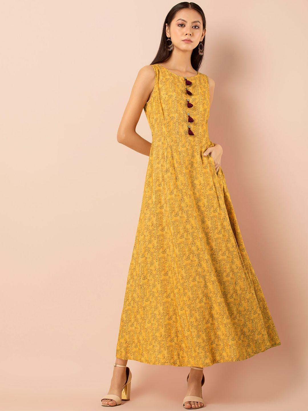 indya yellow tasseled maxi dress with pockets