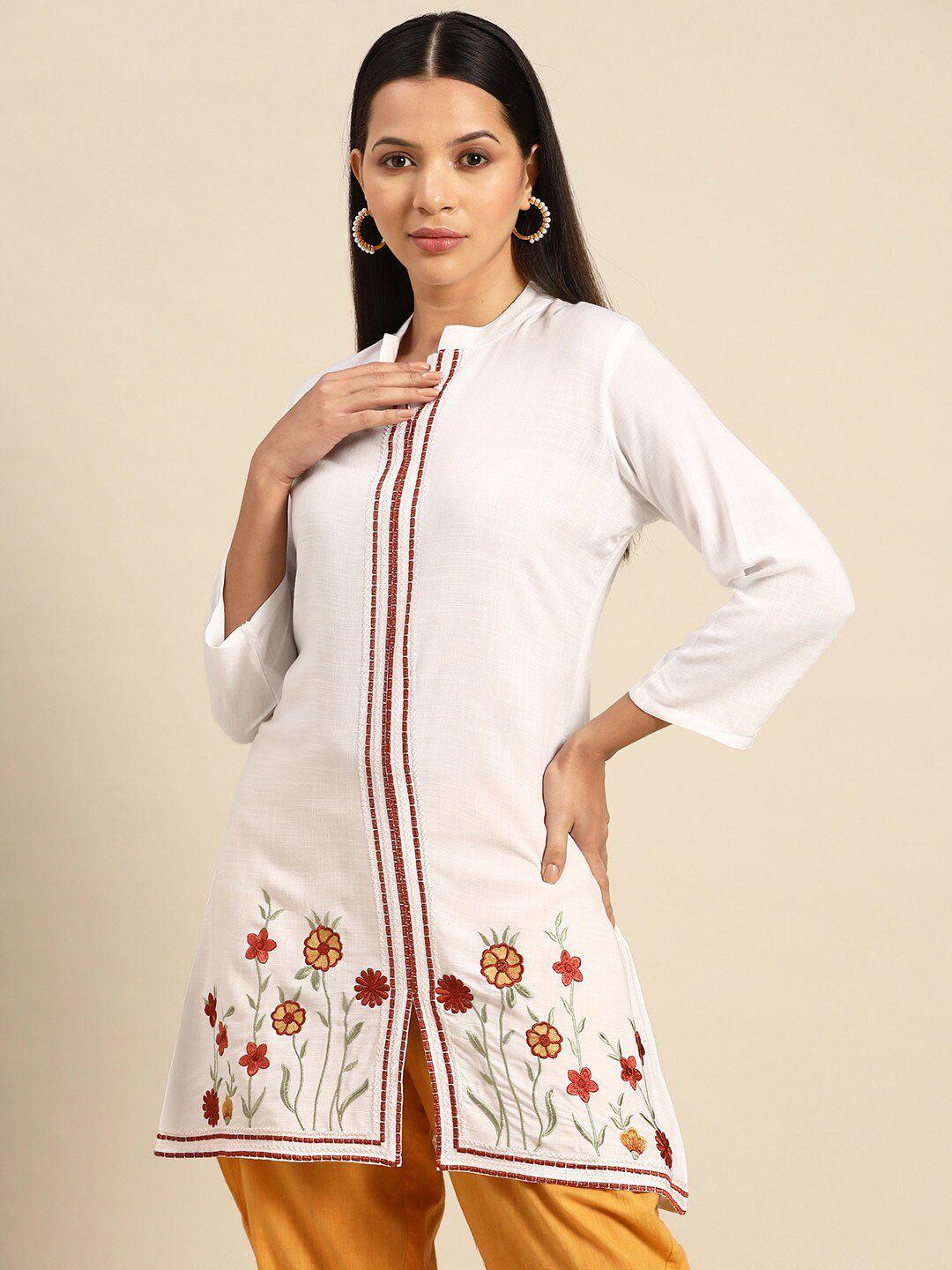 indyes floral embroidered thread work kurti