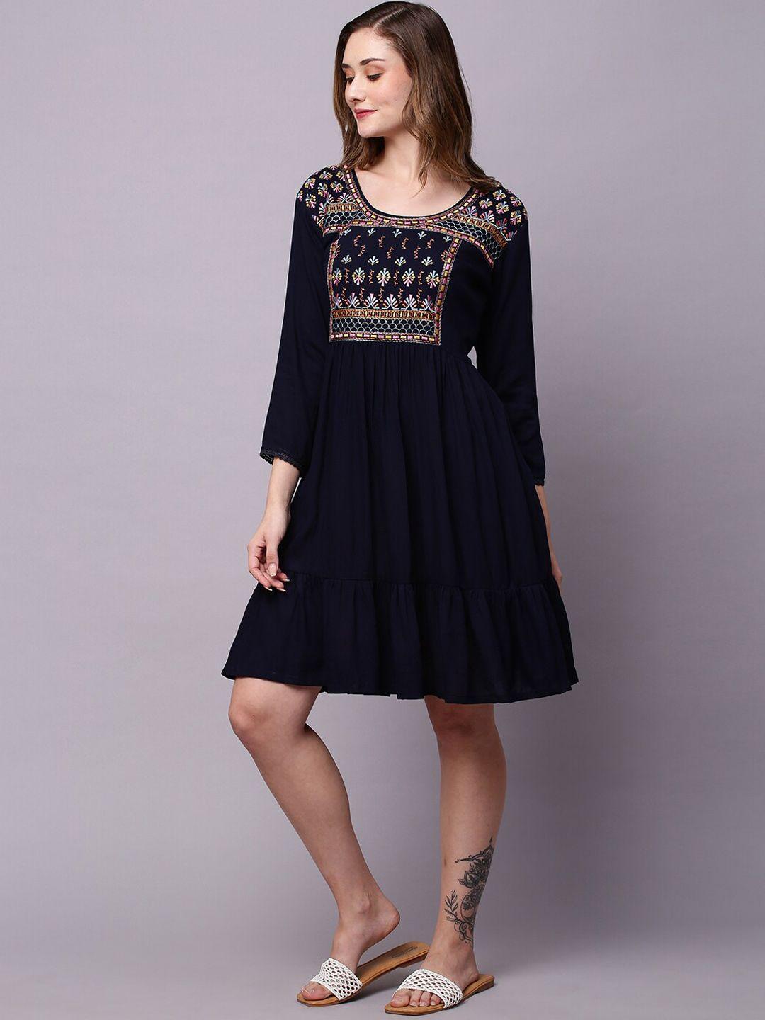 indyes ethnic motifs embroidered a-line ethnic dress