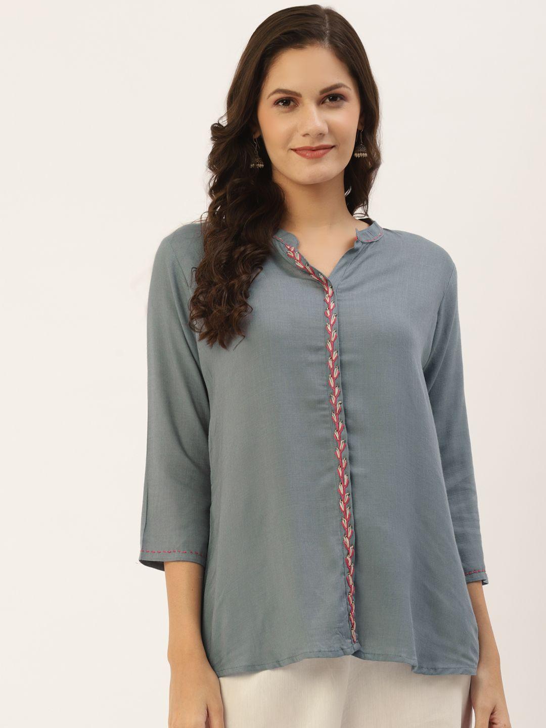 indyes grey solid kurti