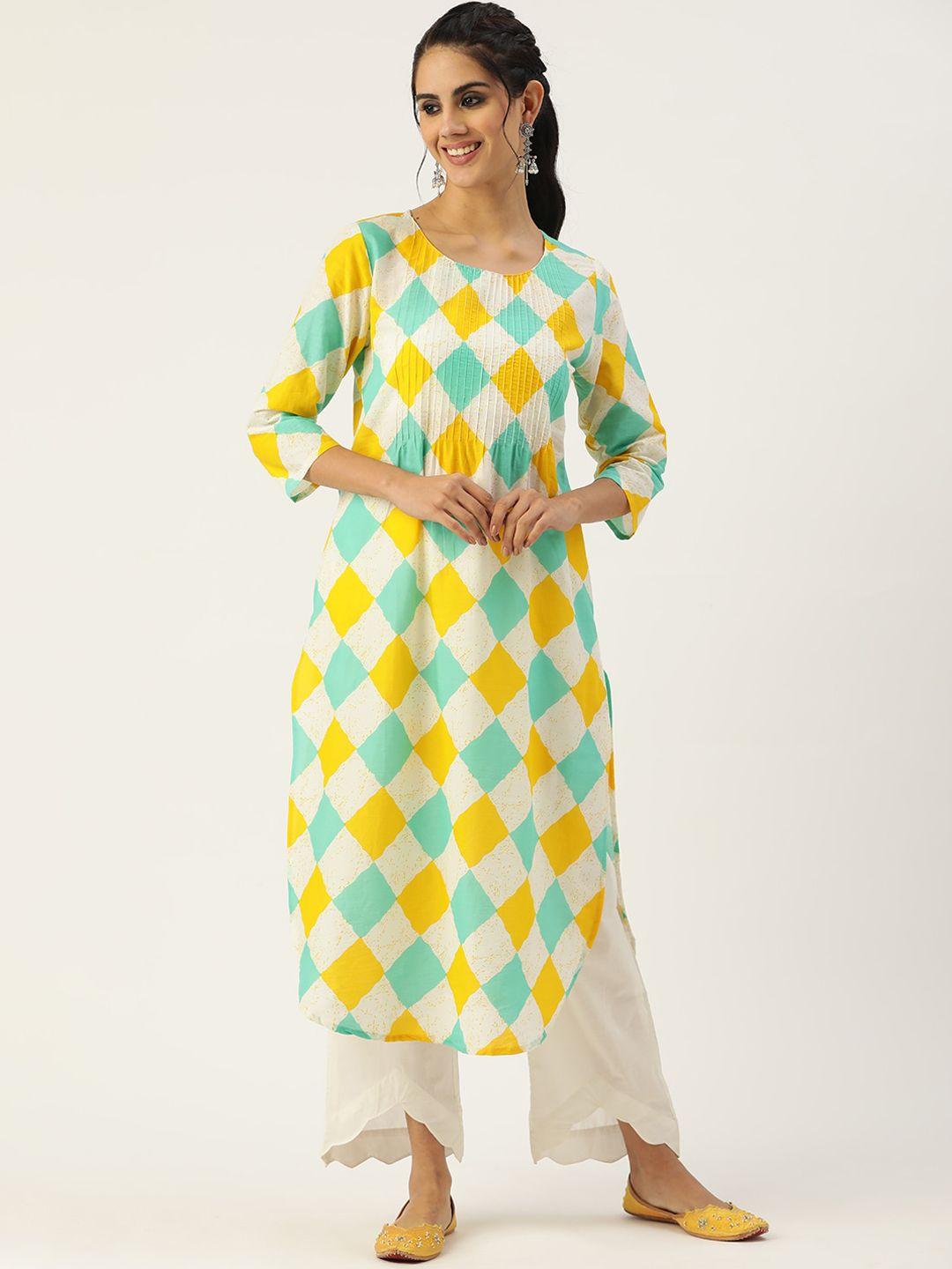 indyes printed thread work pure cotton kurta with palazzos