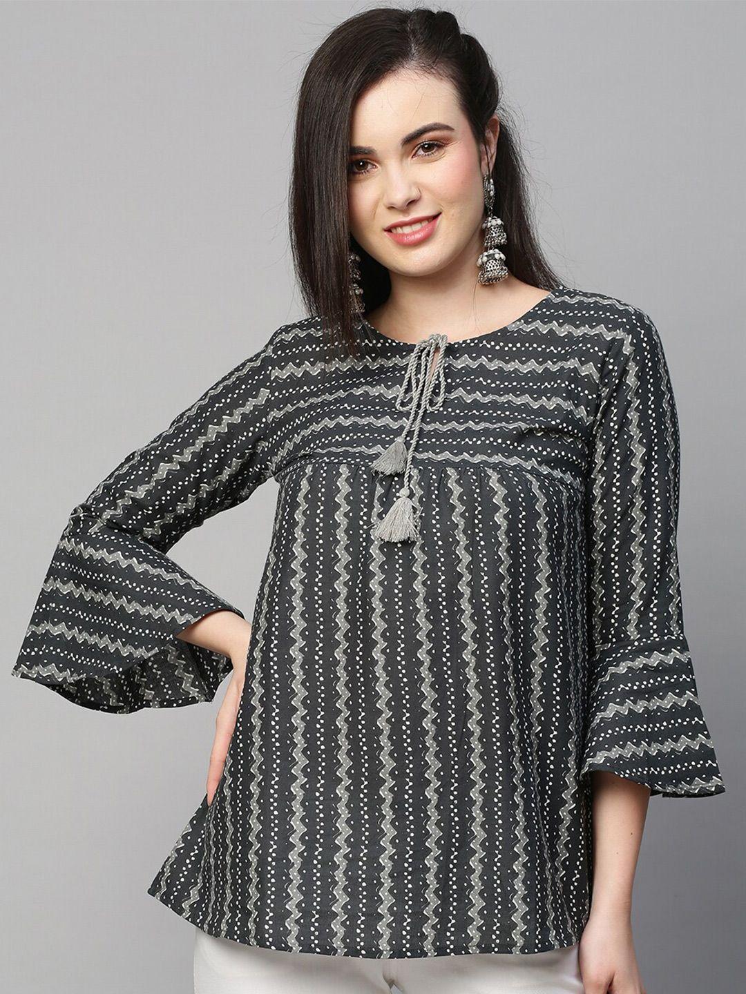 indyes tribal printed flared sleeves pure cotton empire kurti