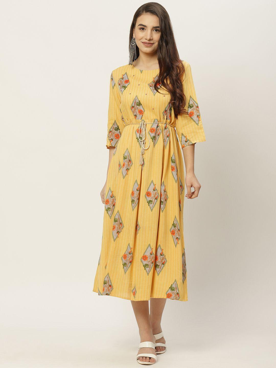 indyes yellow floral midi dress beads detail