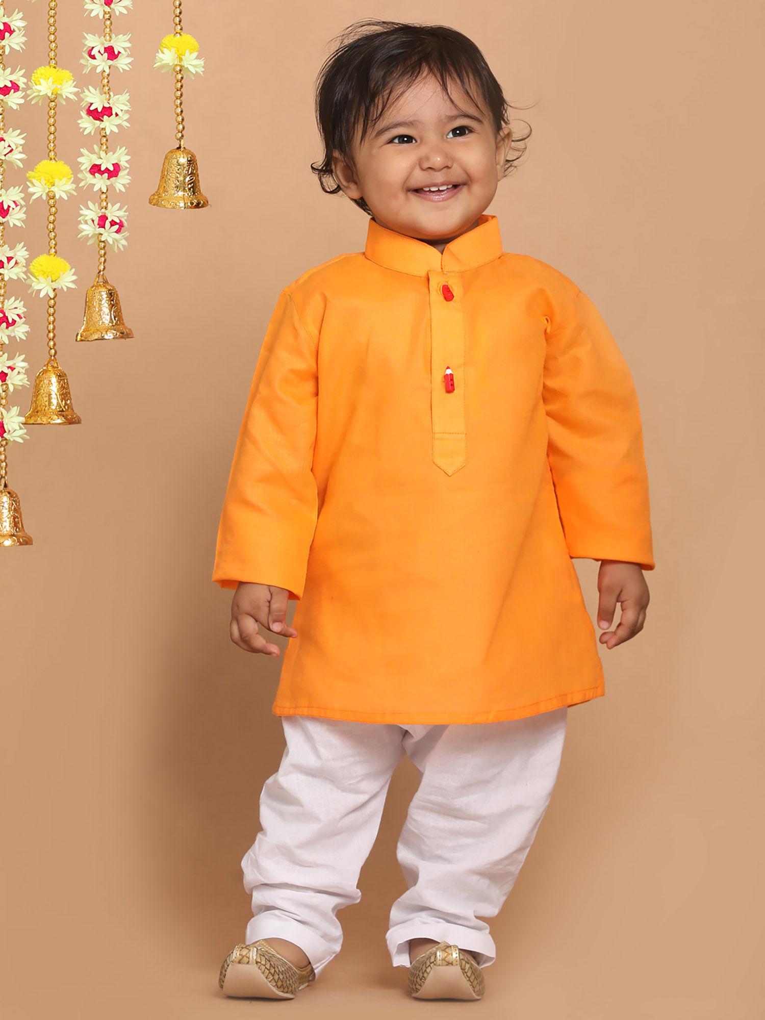 infant boys orange cotton blend kurta