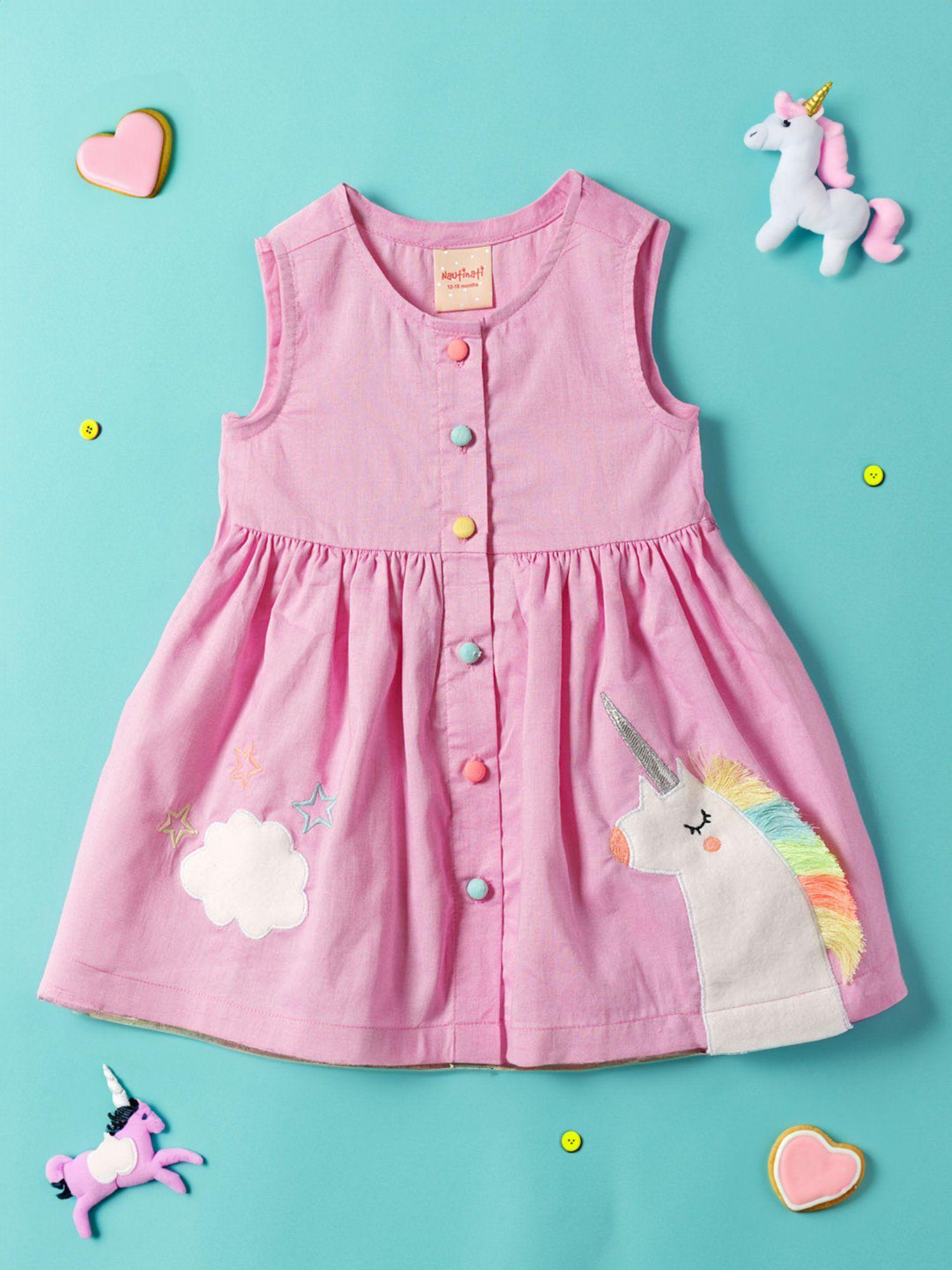 infant girls unicorn applique pure cotton fit flare dress
