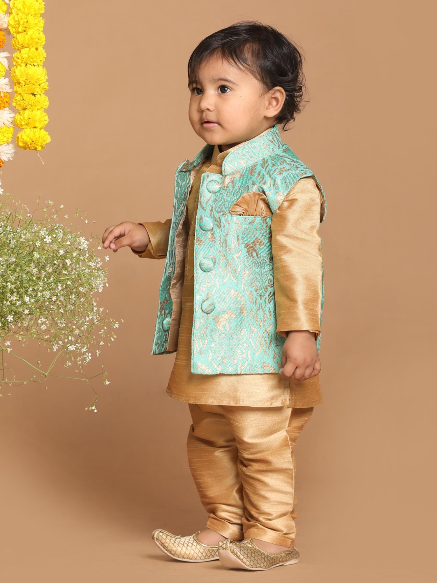 infant boys green silk blend nehru jacket