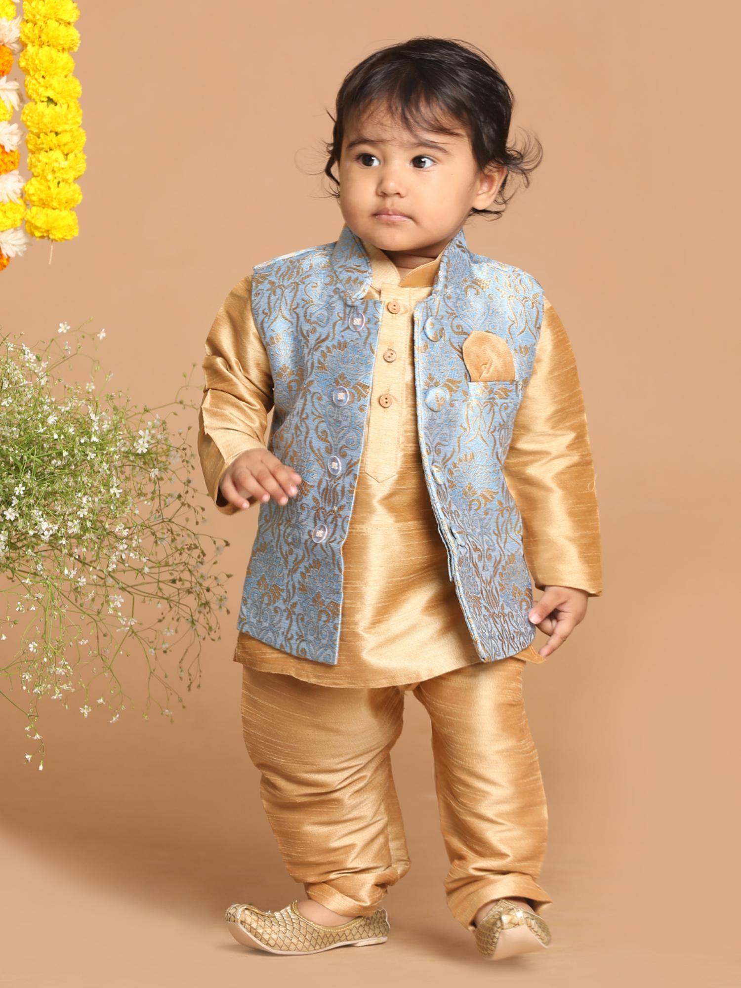 infant boys grey silk blend nehru jacket