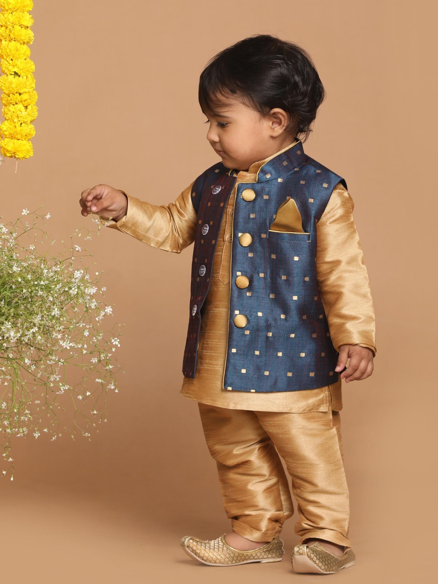 infant boys persian navy blue silk blend nehru jacket