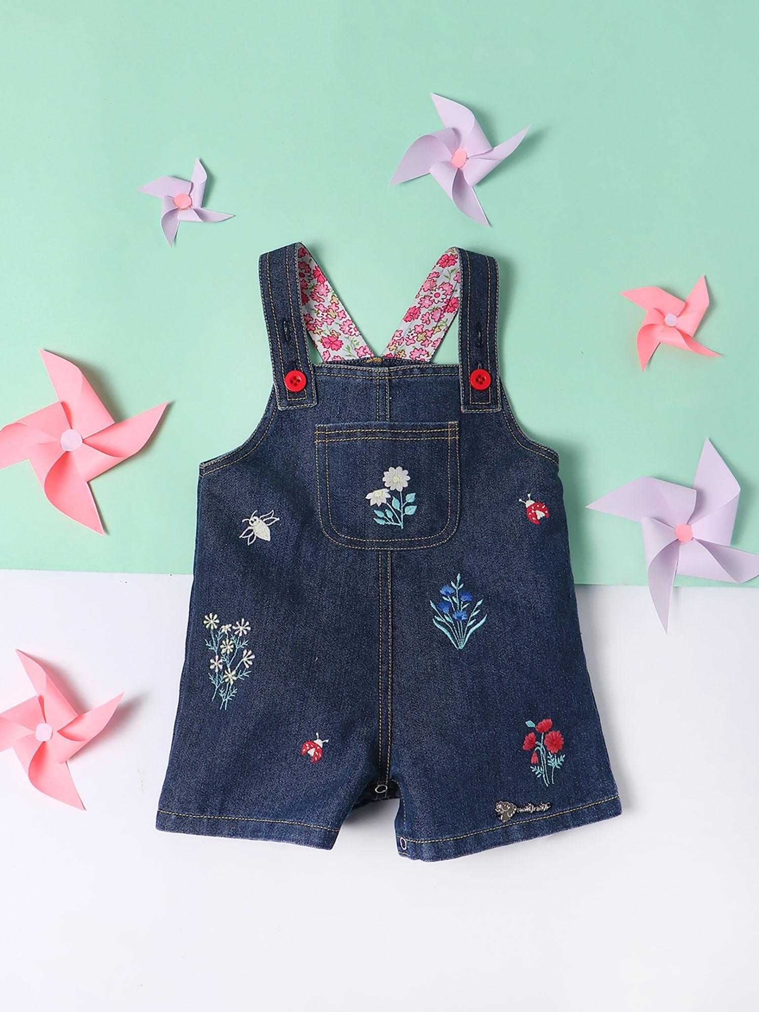 infant embroidered cotton denim dungaree