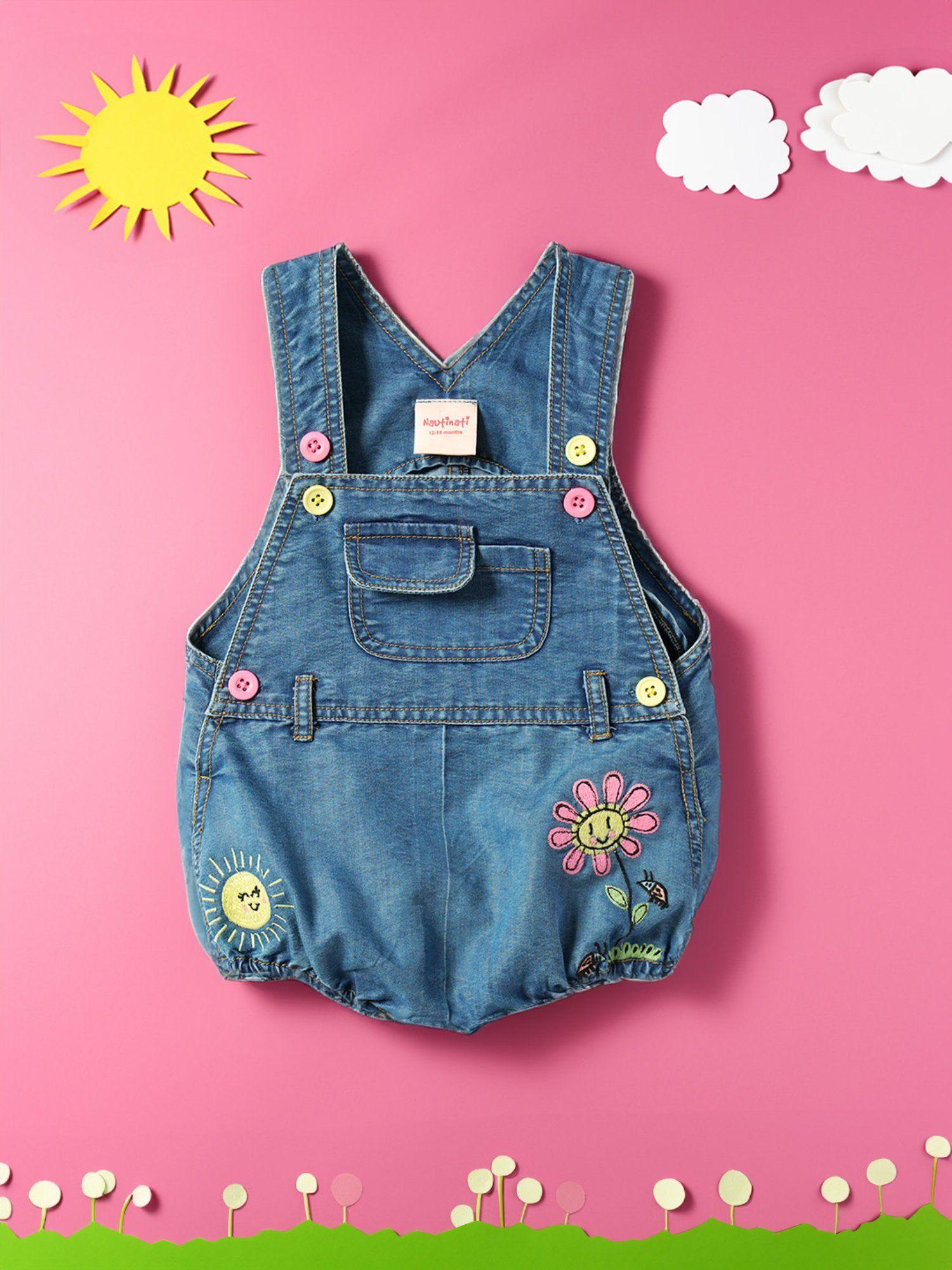 infant girls embroidered pure cotton denim dungaree
