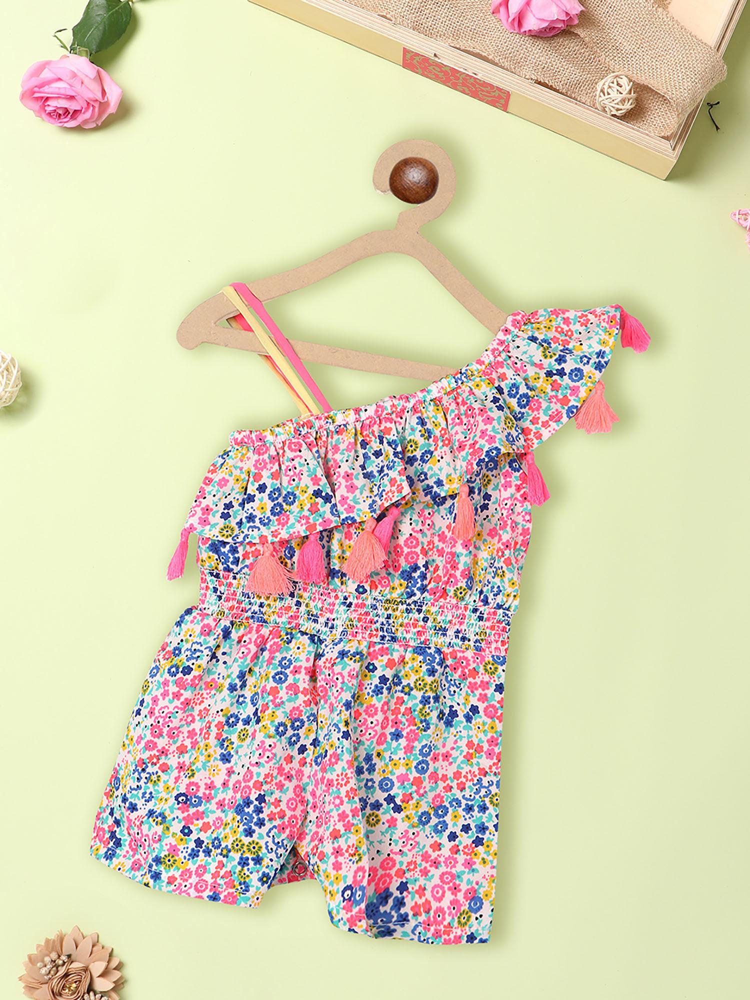 infant girls floral printed playsuit with ruffles