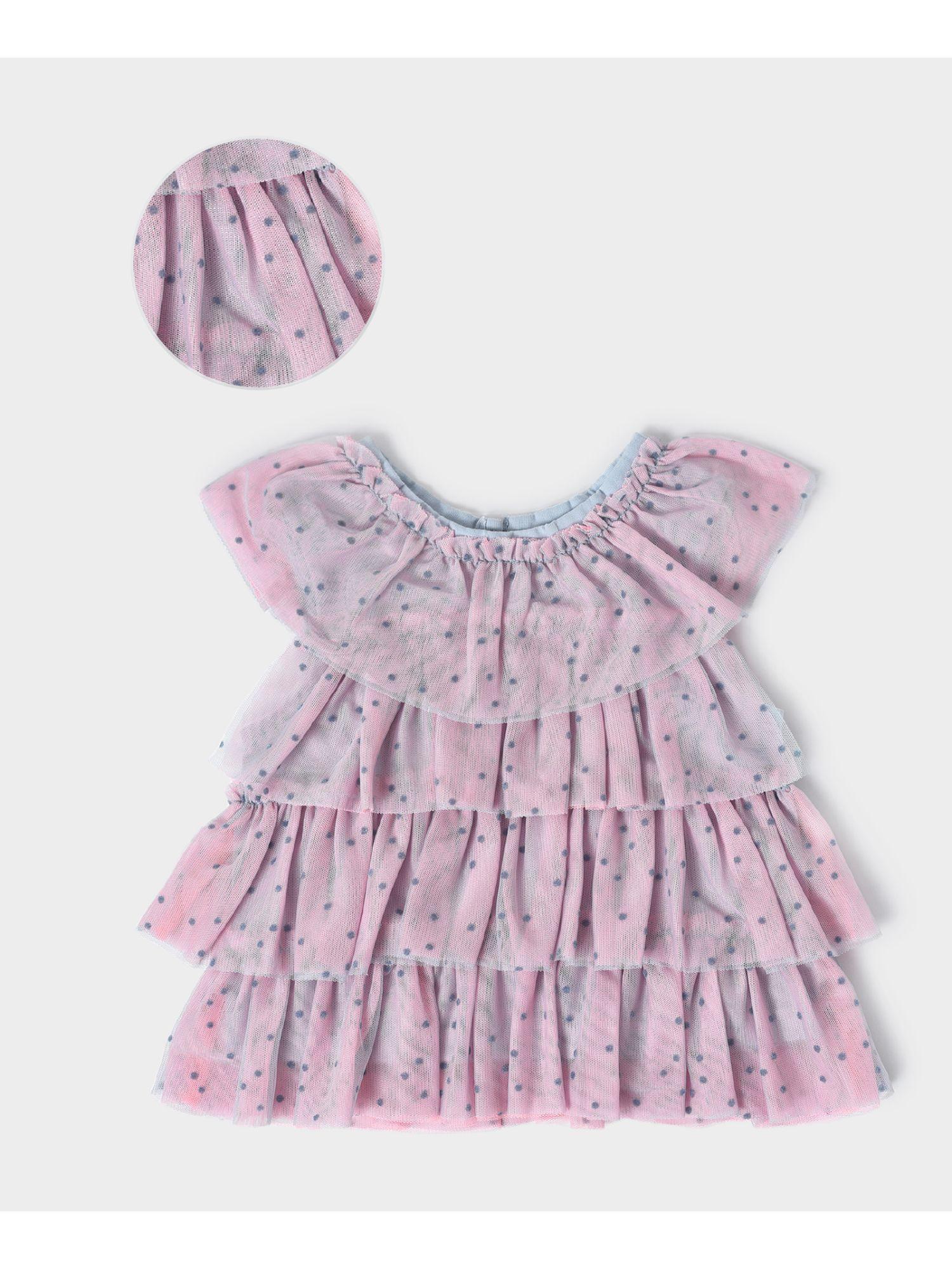 infant girls printed layered round neck regular pink top