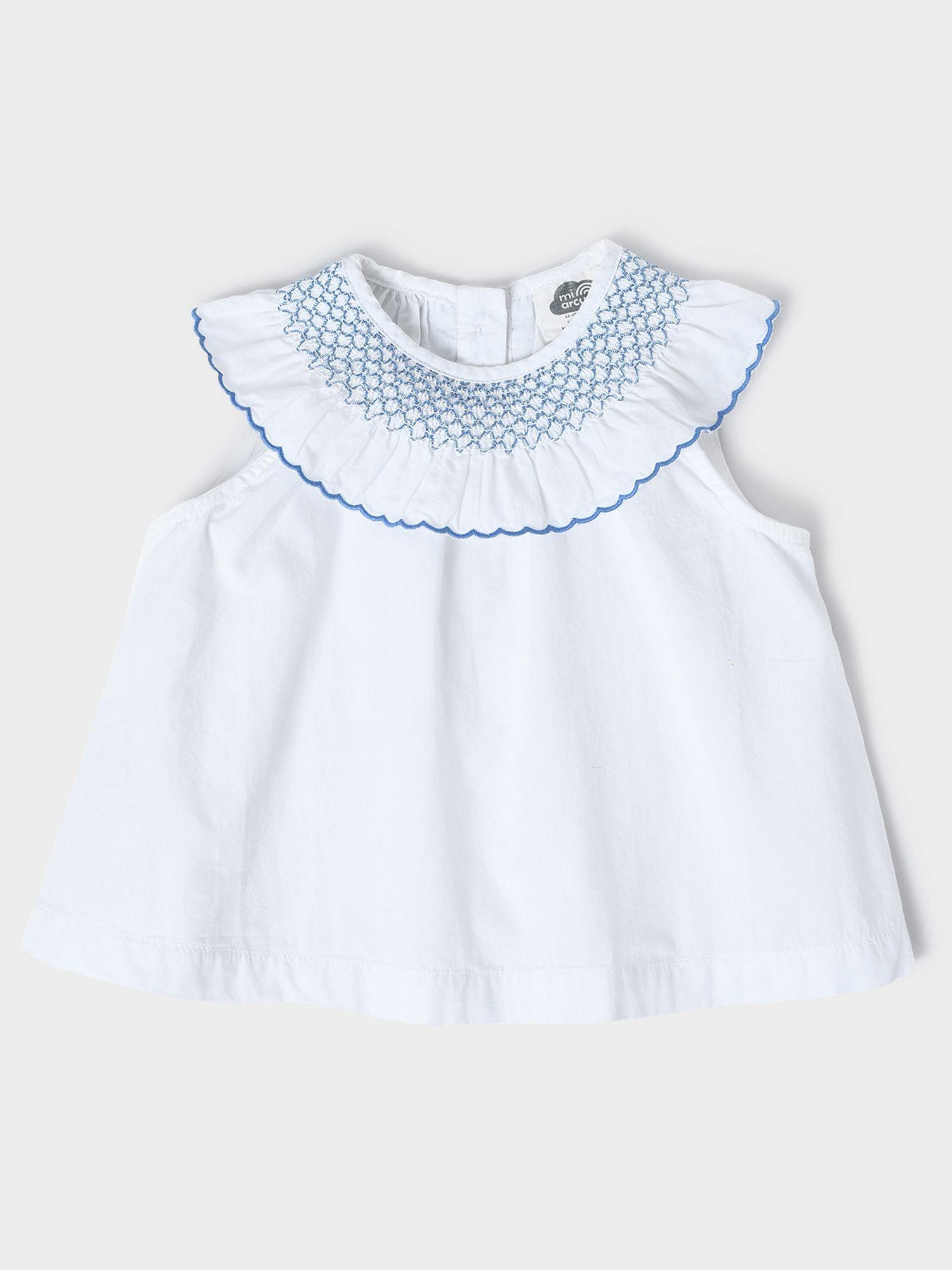 infant girls smocked round neck cotton a-line top