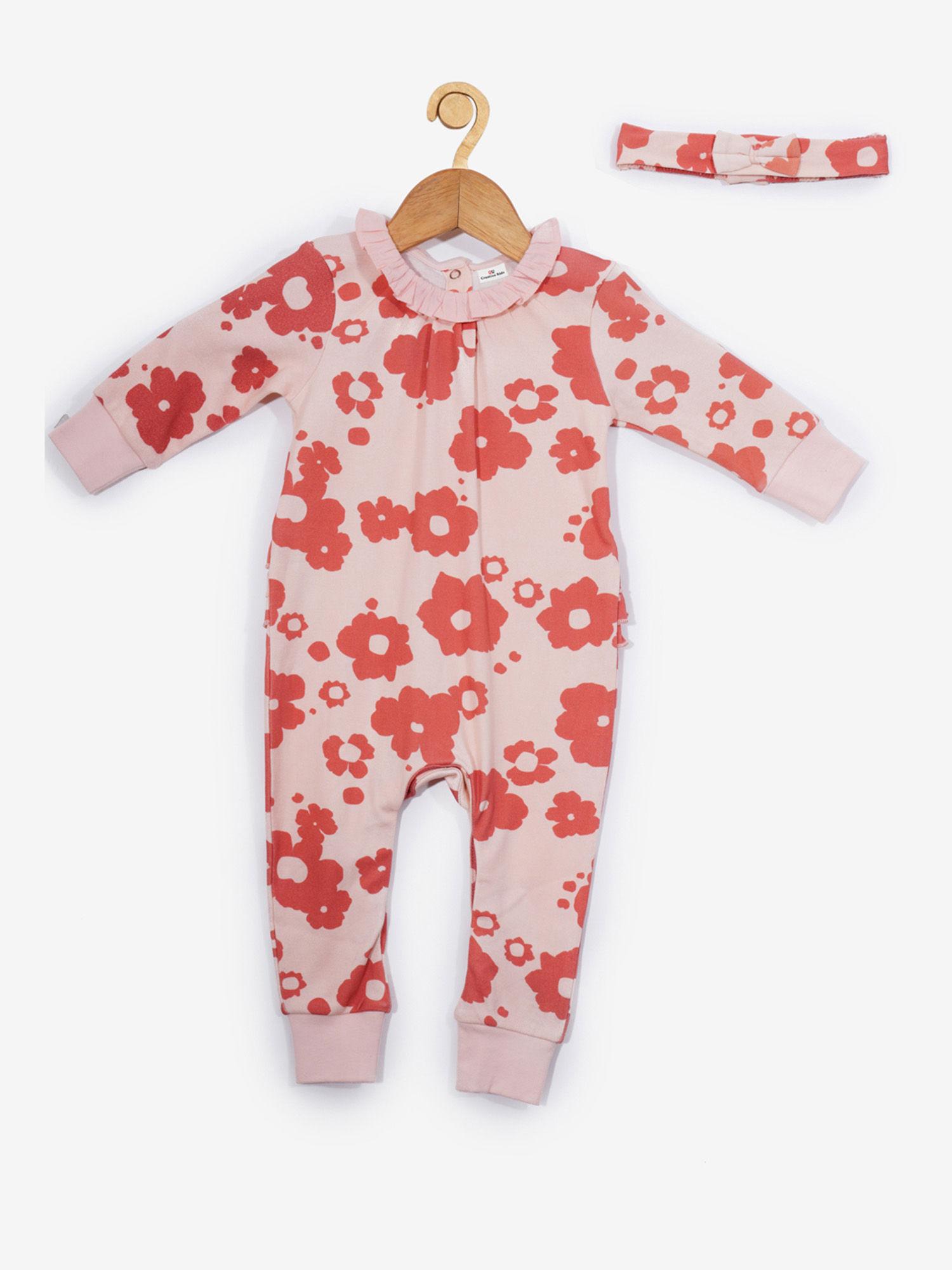 infant organic cotton petra pink floral winter bodysuits with head band