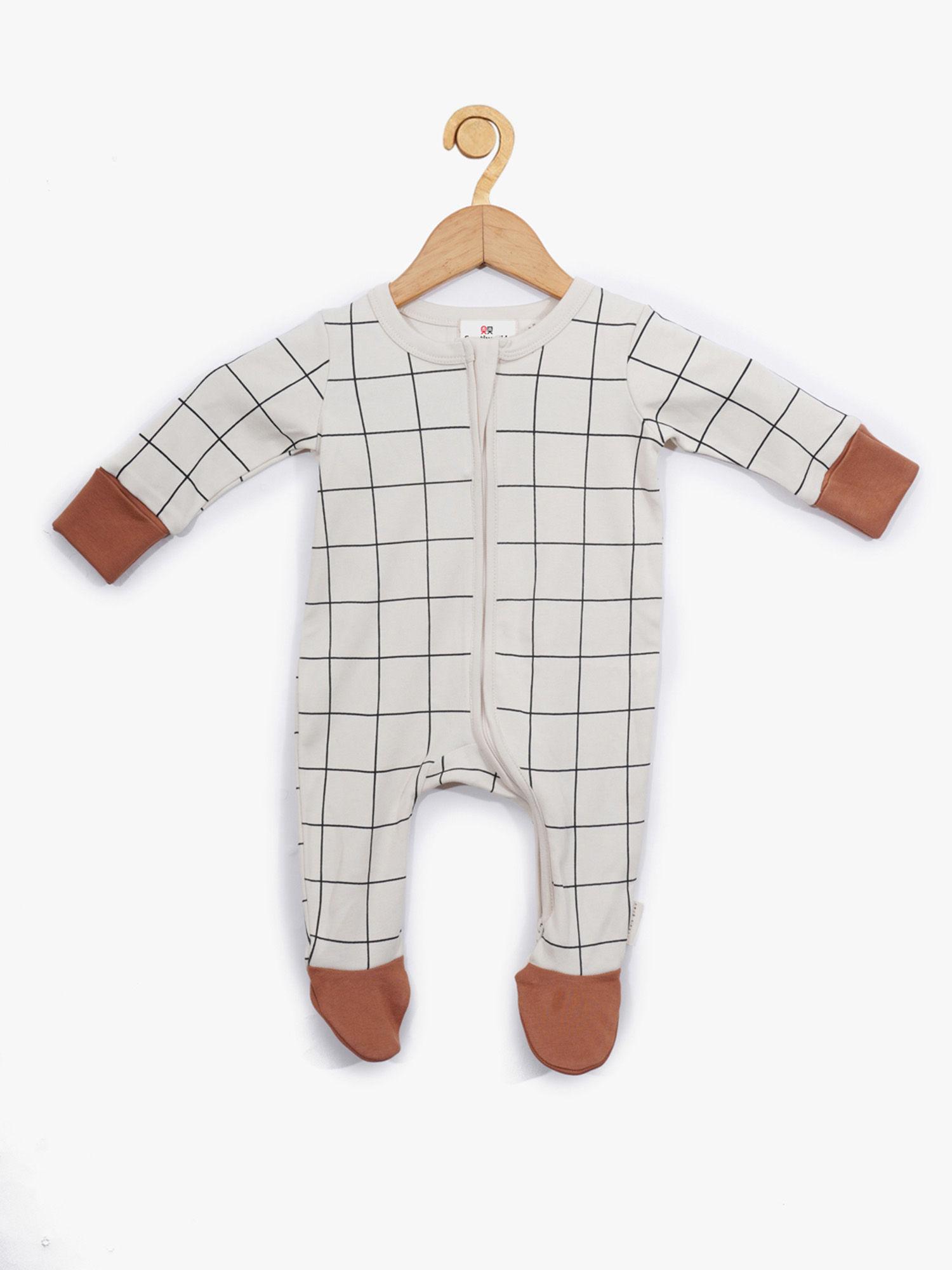 infant organic cotton white checks full body suits